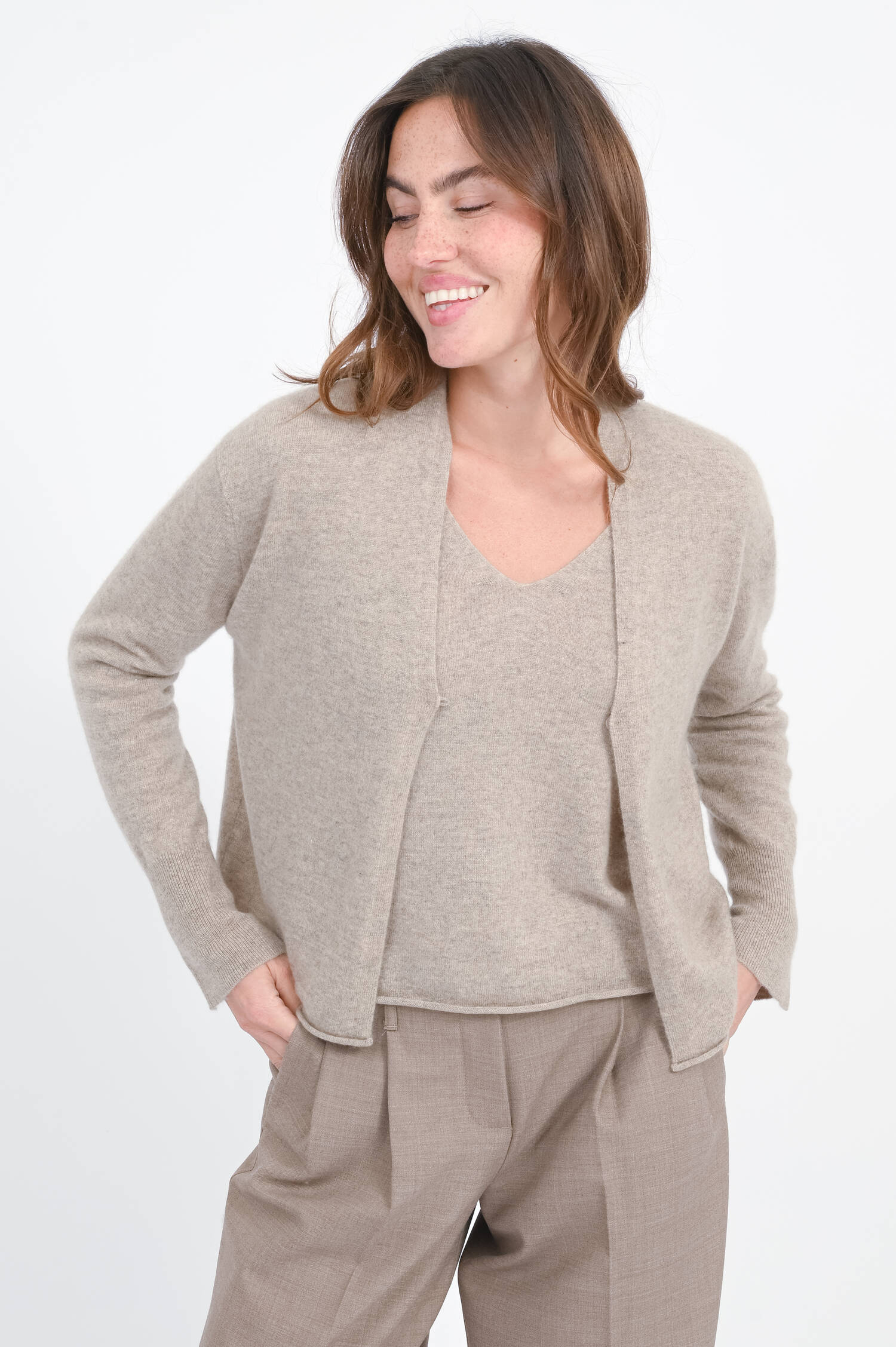 Cashmere-Strickjacke in Grayscale