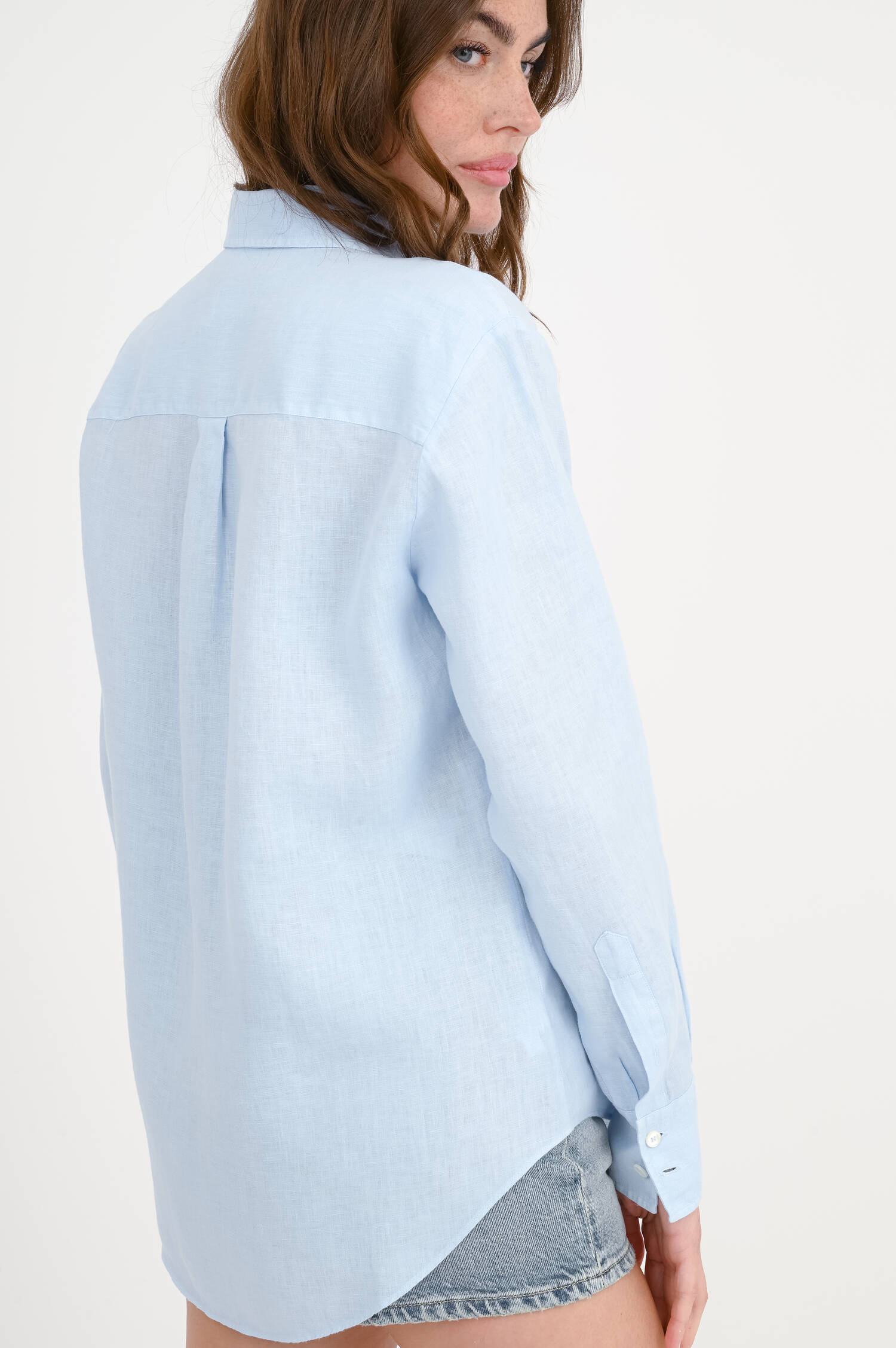 Langarm-Leinenbluse SILVY in Hellblau Langarm-Leinenbluse SILVY in Hellblau
