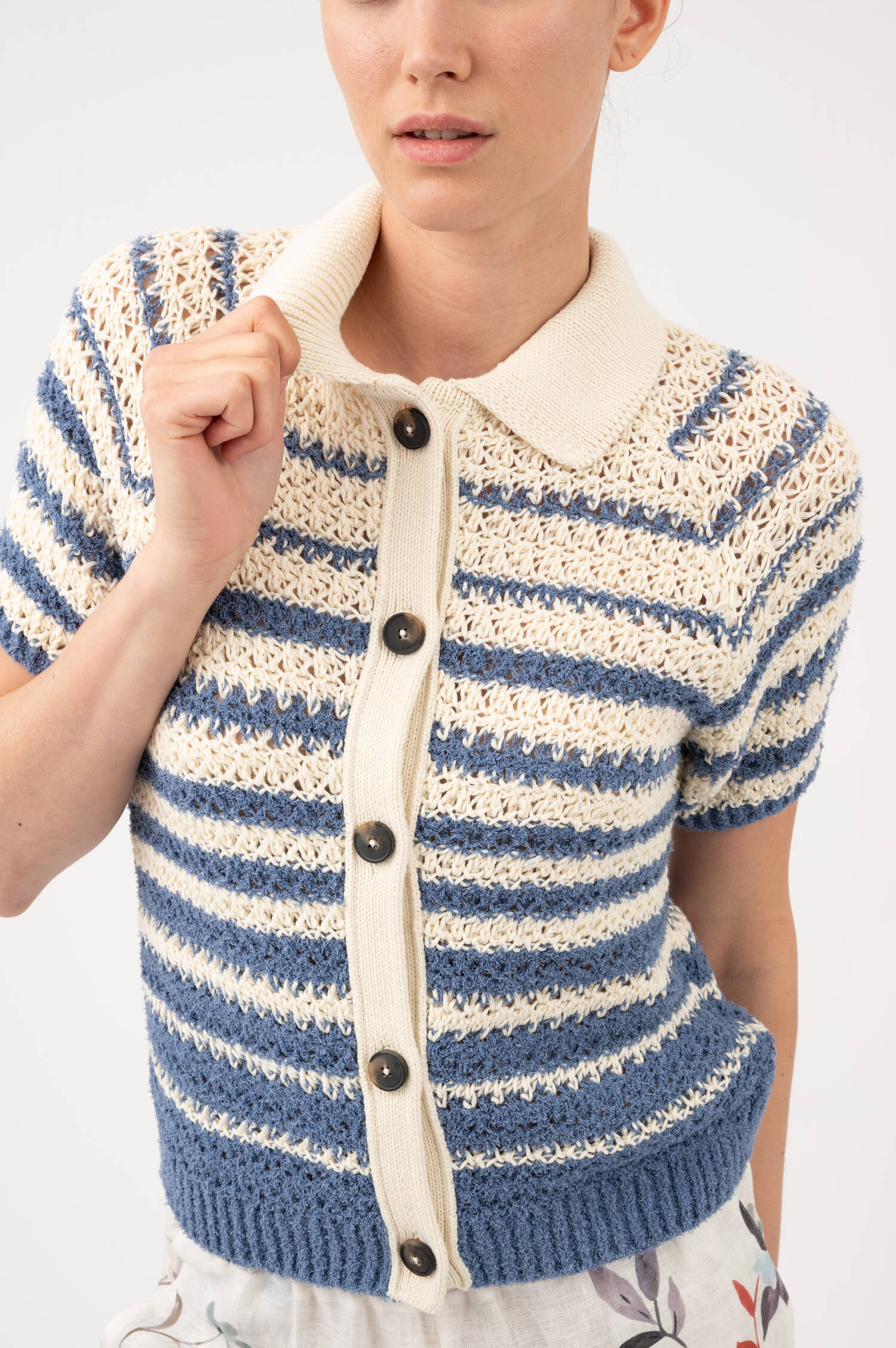 Strick Cardigan in Weiß/Blau