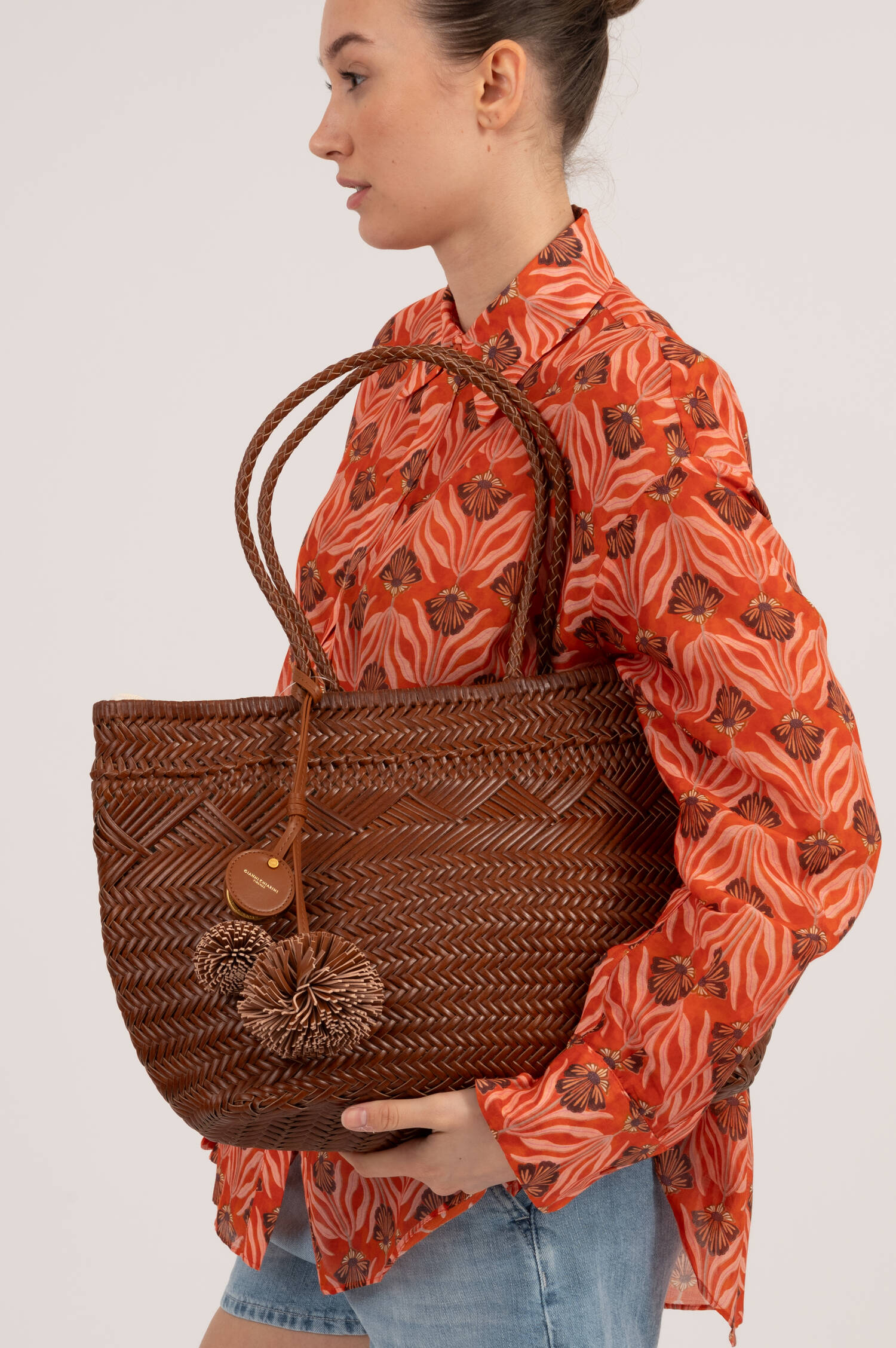 Gewebte Ledertasche PALOMA in Braun