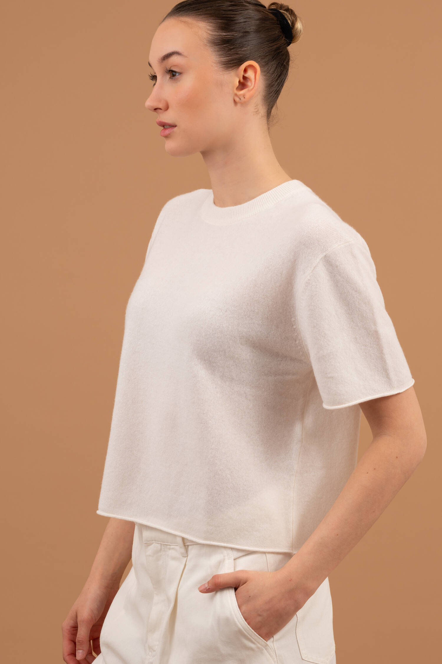 Feinstrick Cashmere T-Shirt CILA in Creme