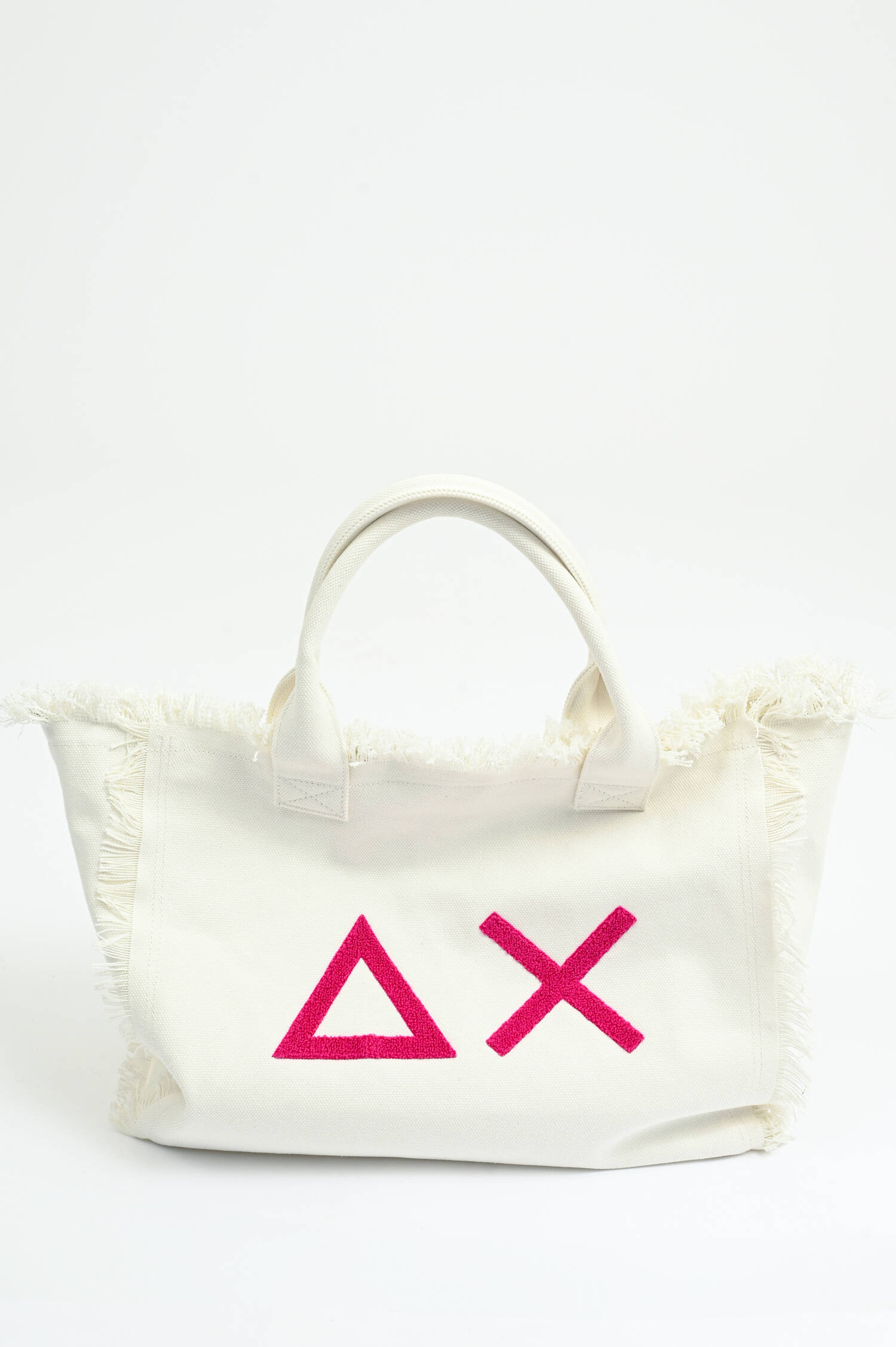 Large Canvas Tote mit Fransen in Bianco