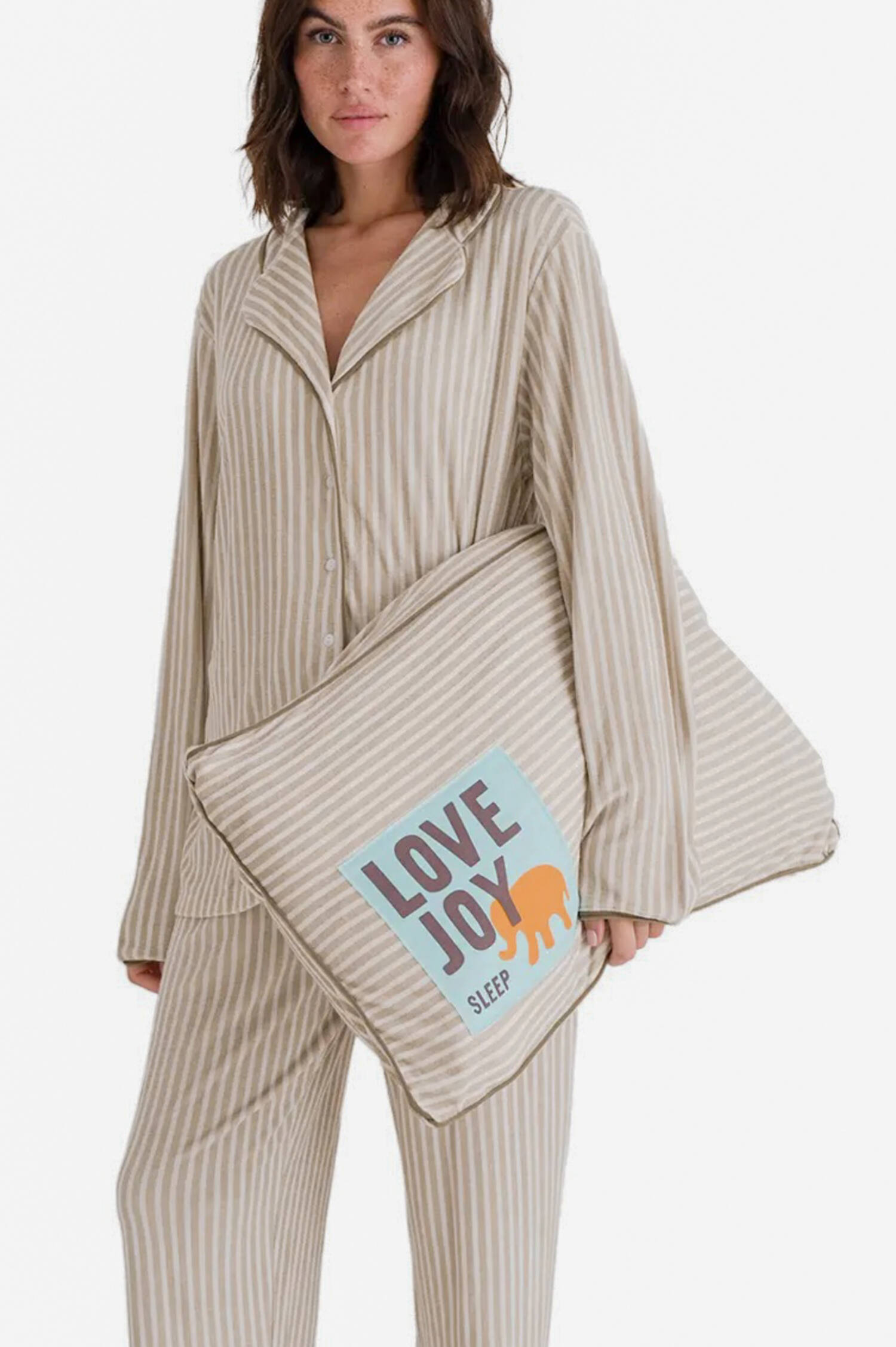 Kissenbezug in Taupe/Weiß gestreift