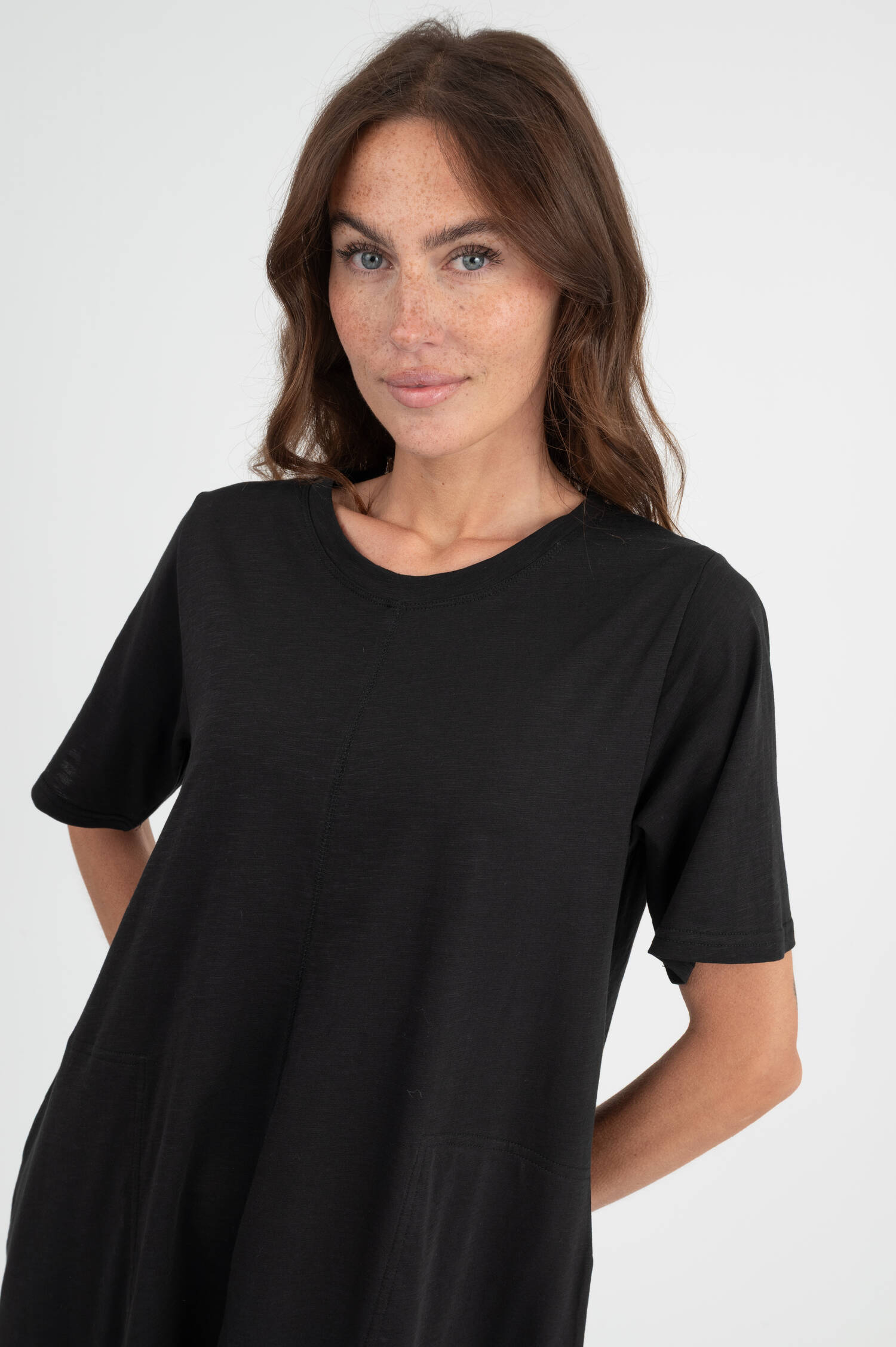 Kleid aus Baumwolle in Schwarz meliert