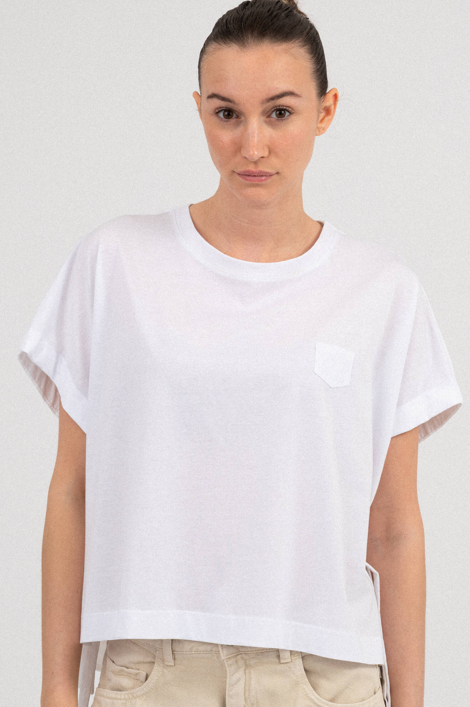 T-Shirt mit Angeschnittenem Kurzarm in Weiß