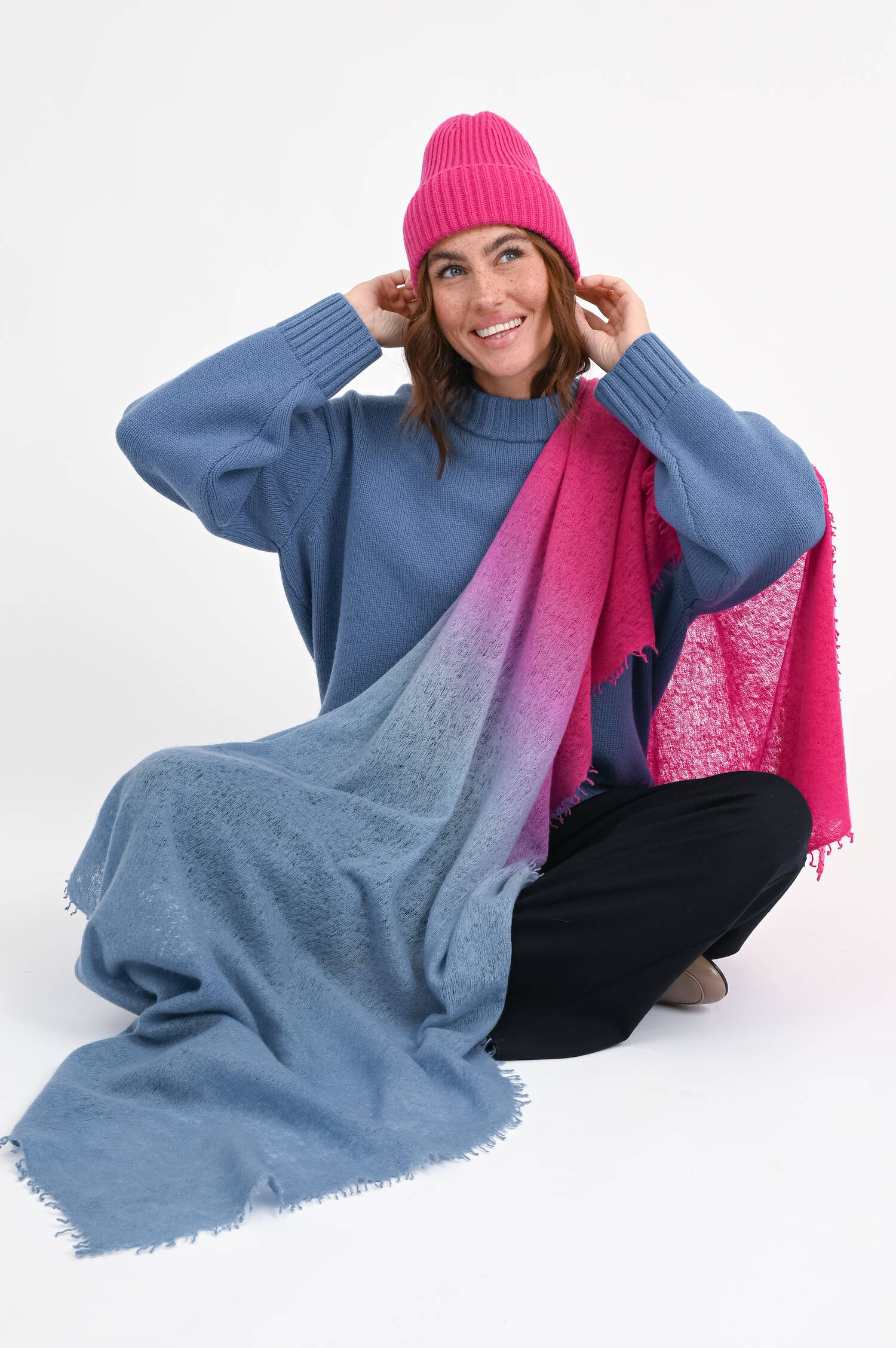 Ombré Schal aus Cashmere in Pink/Blau