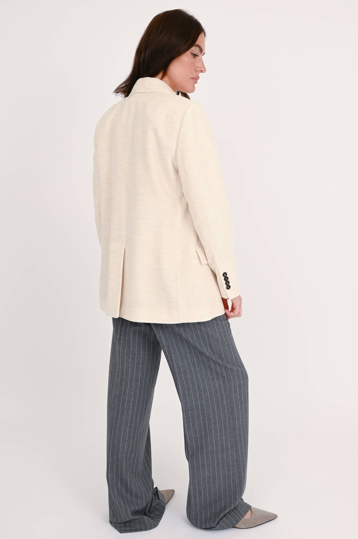 Zweireihiger Cord-Blazer in Creme