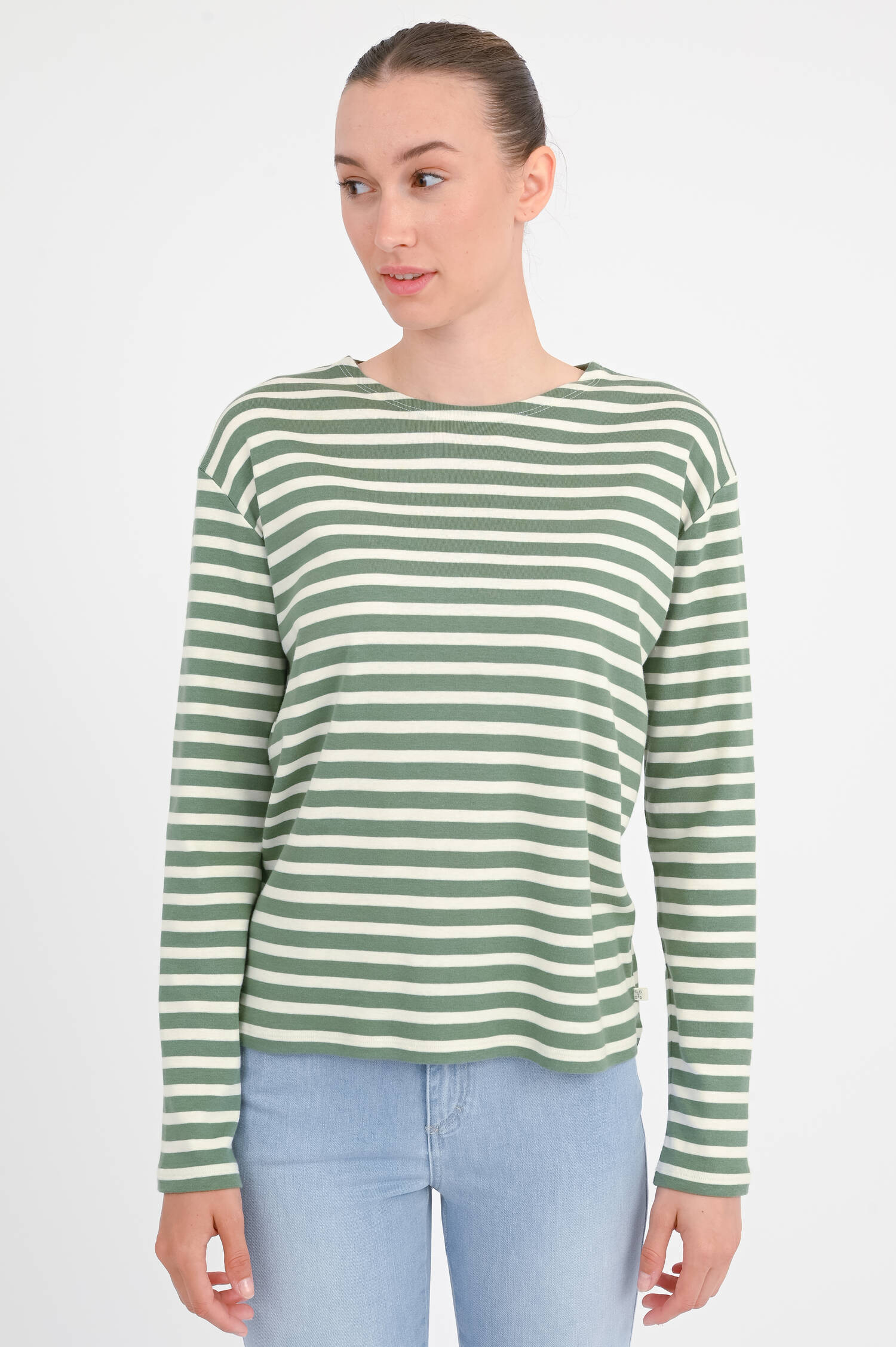 Gestreiftes Langarmshirt in Grün/Weiß