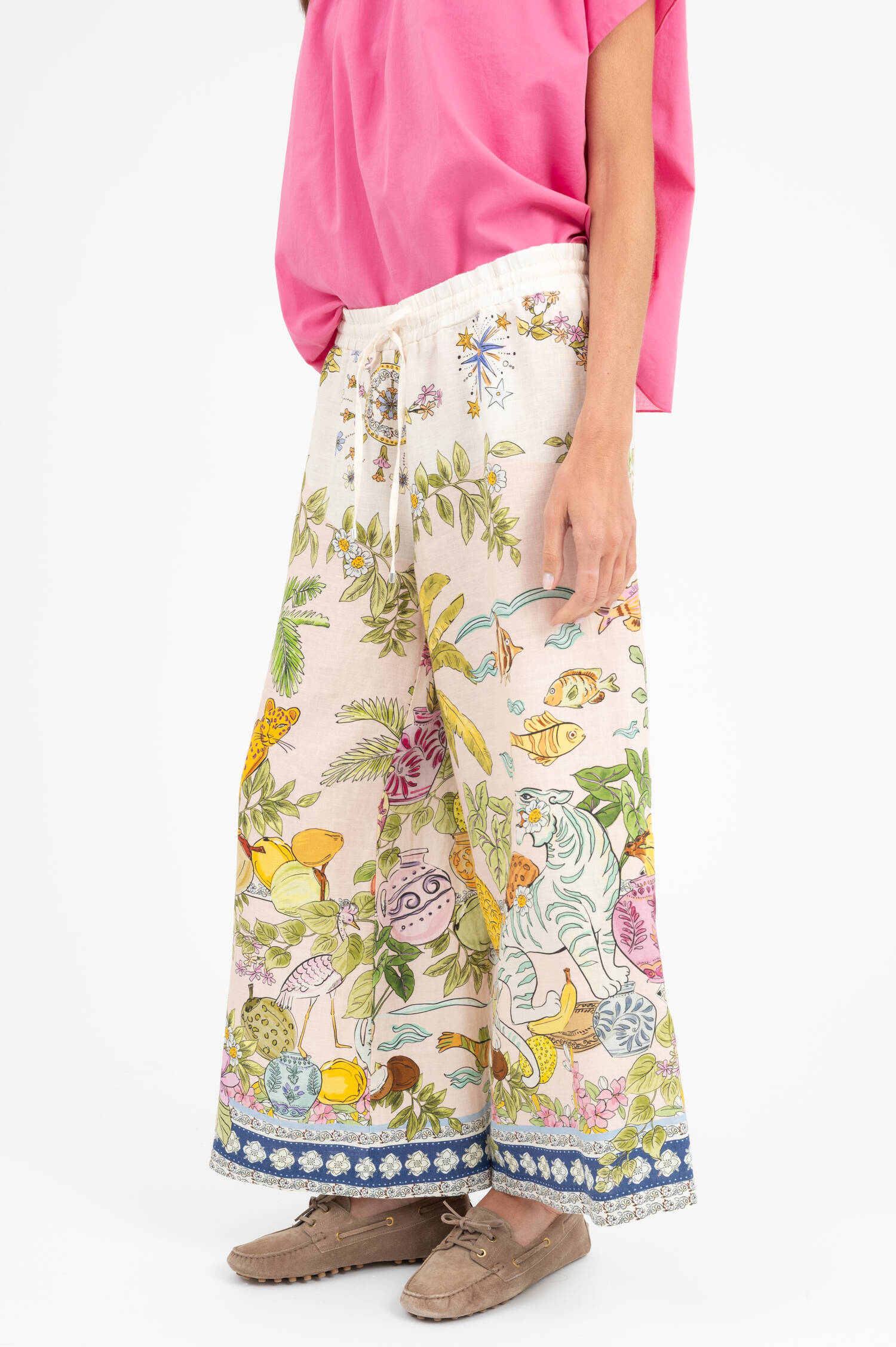 Leinen Culotte in Beige mit Print