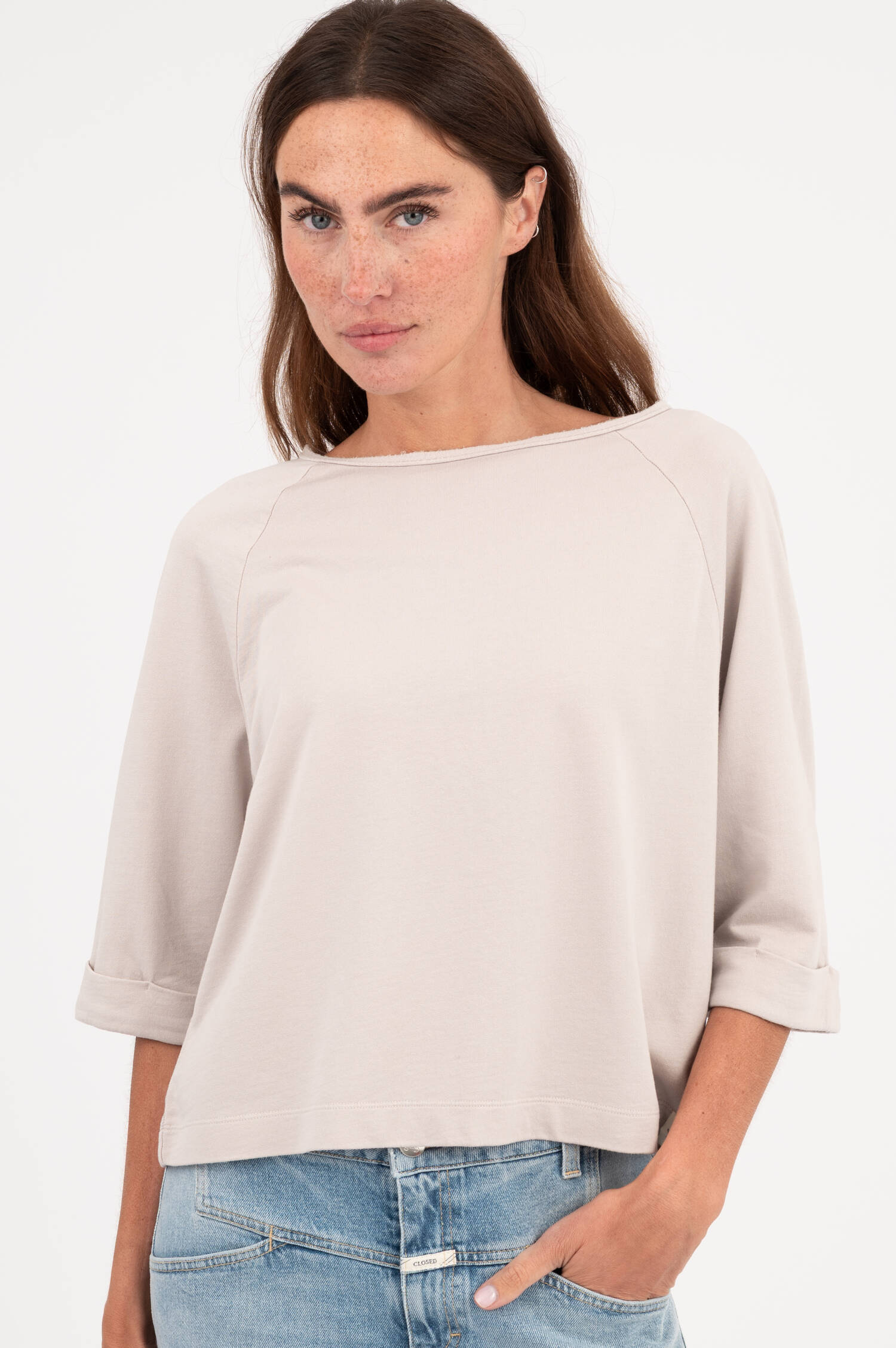 T-Shirt mit Lurexfäden in Taupe