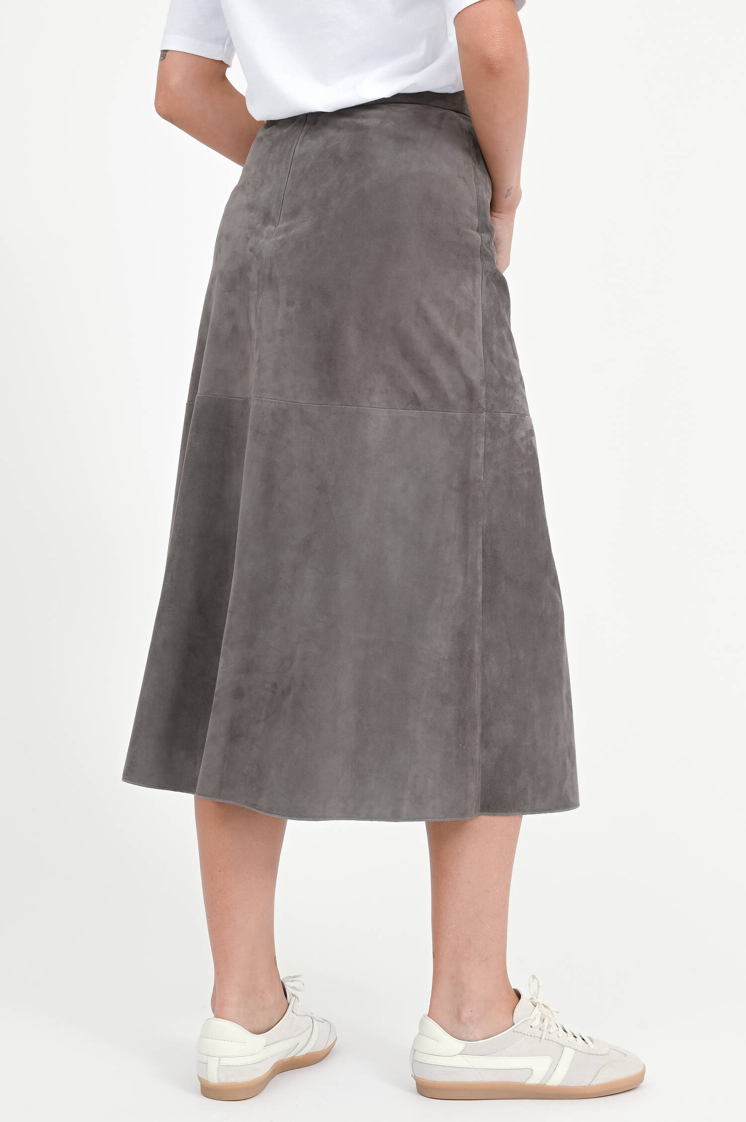 Leder-Midi-Rock CIPRIA in Grau
