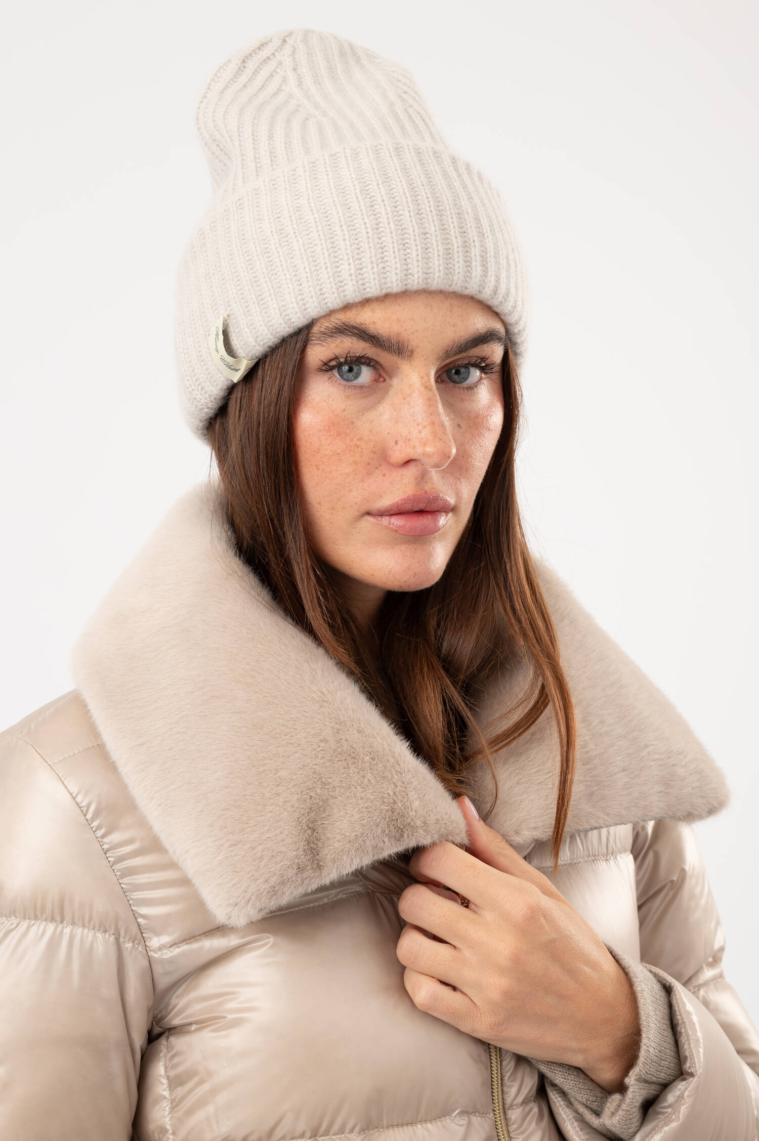Cashmere-Beanie in Greige