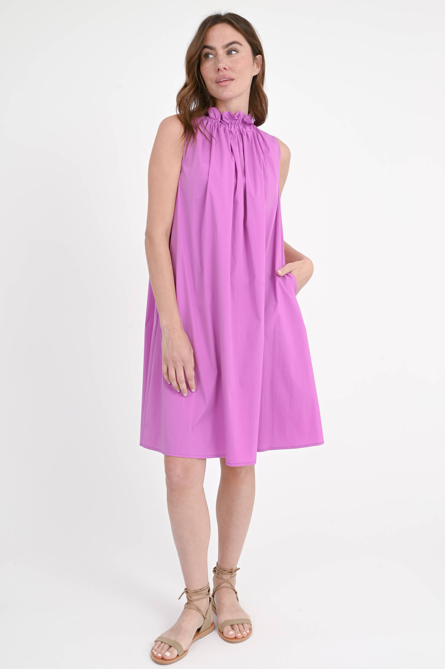 Kleid ANGELA mit Rüschenkragen in Radiant Orchid