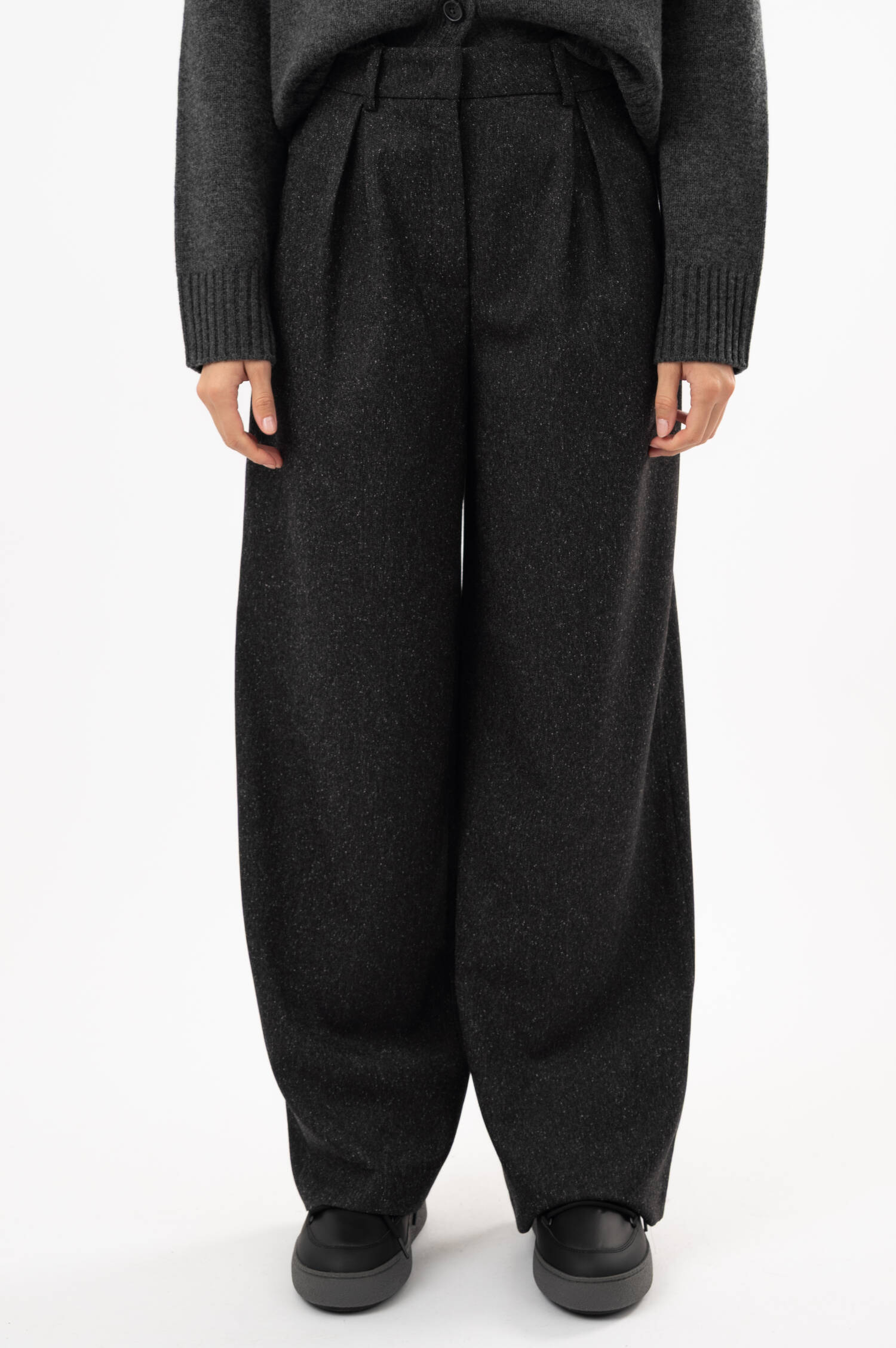 Tweed-Wide-Leg Bundfaltenhose ENOLA in Grau Tweed-Wide-Leg Bundfaltenhose ENOLA in Grau