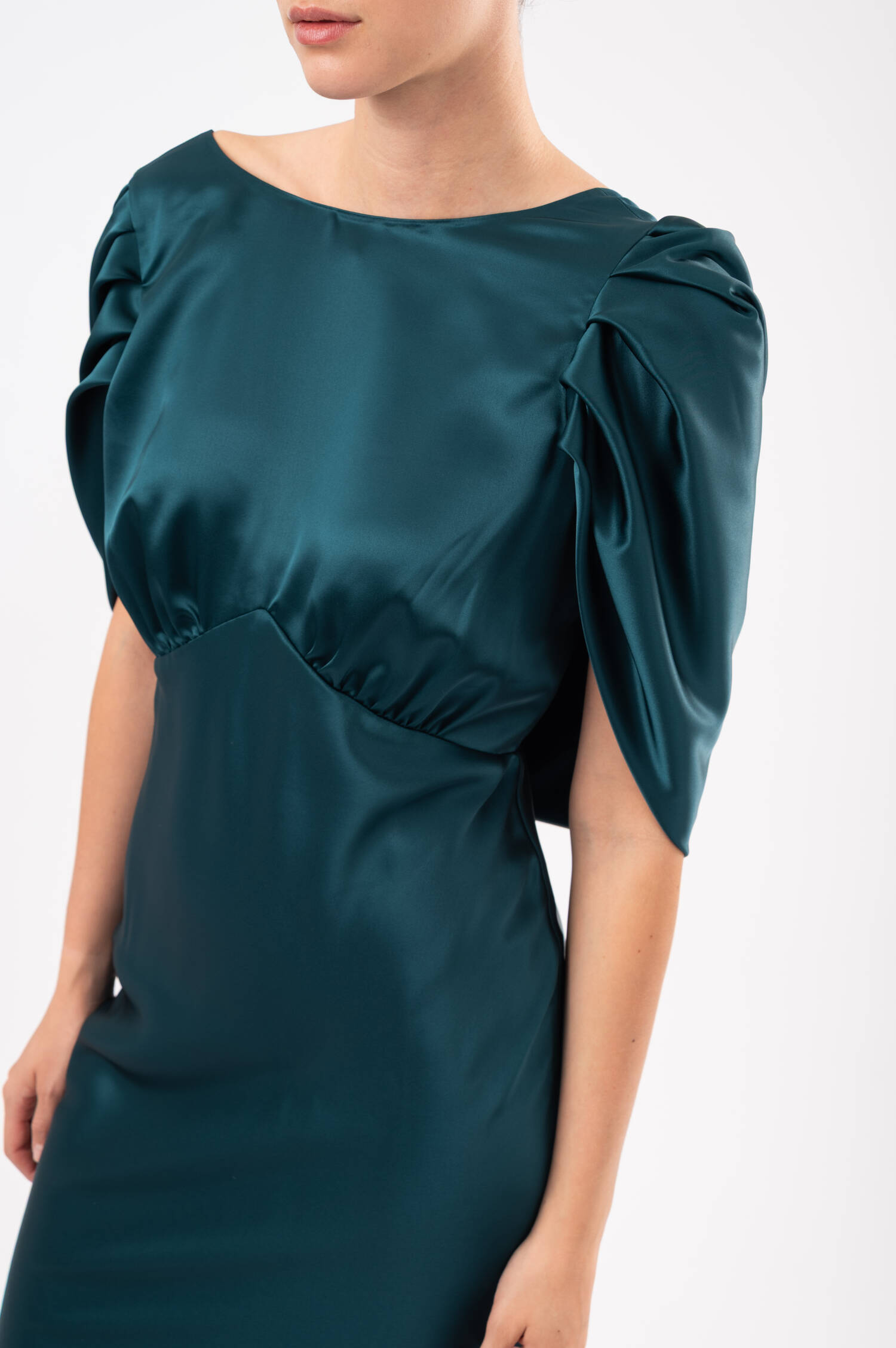 Satin-Maxi-Kleid LOUISE in Petrolblau