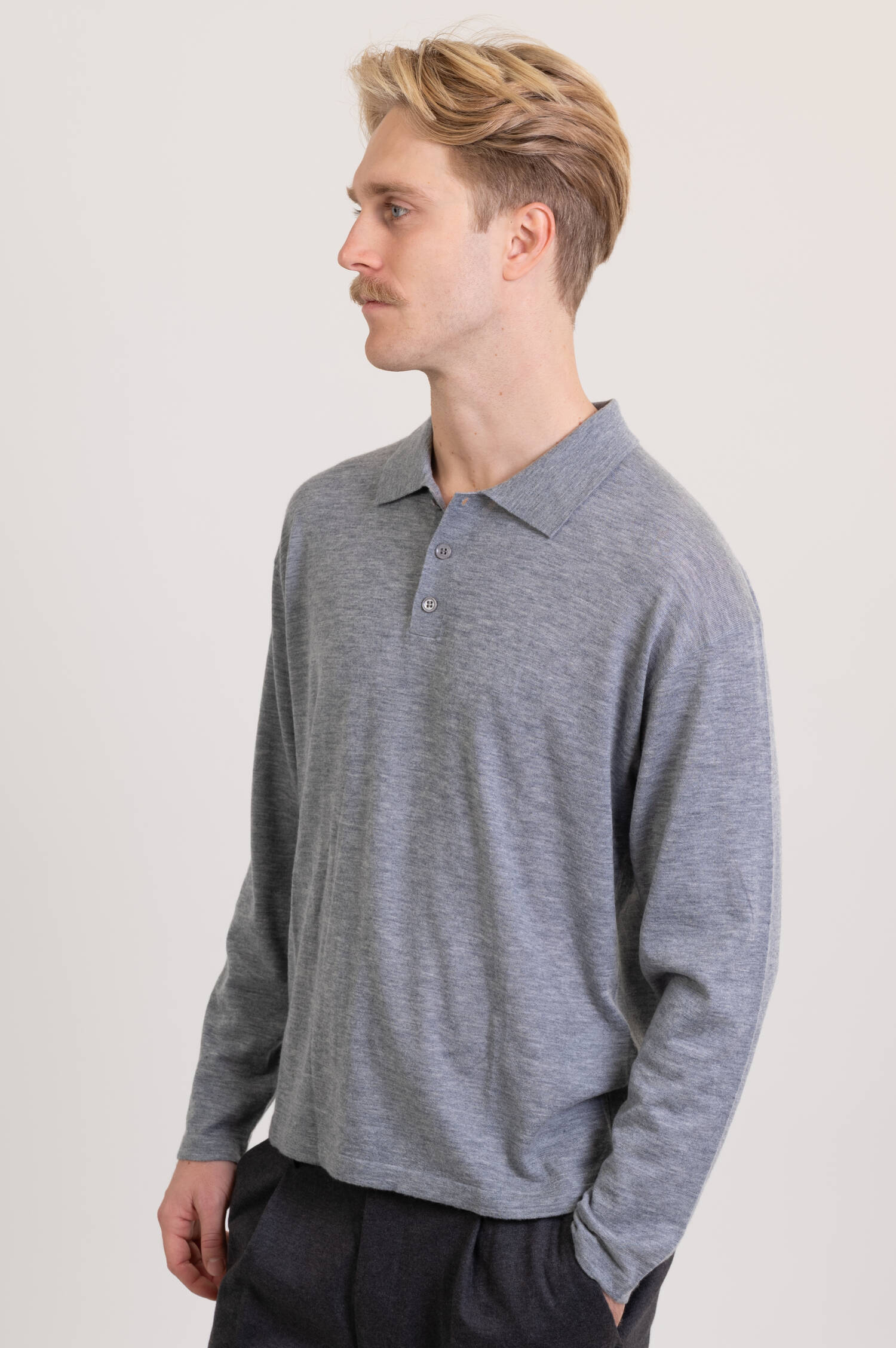 Cashmere Polo-Shirt LIAM in Grau meliert