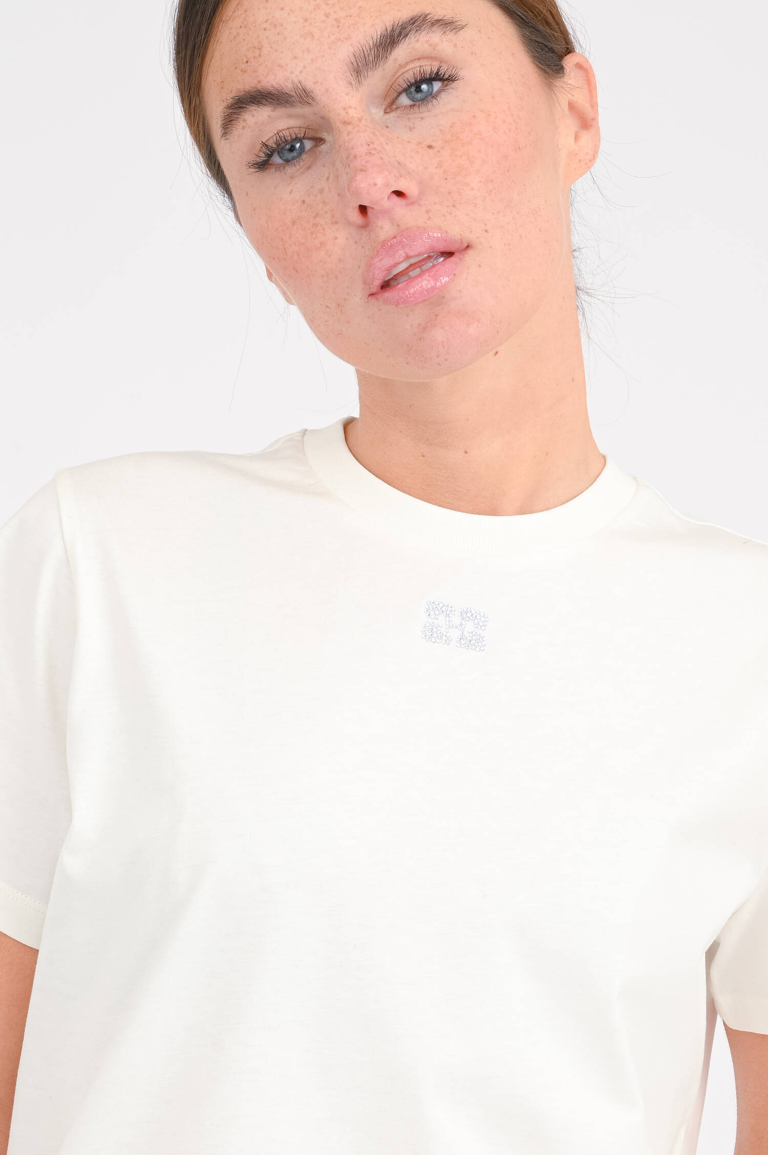 T-Shirt mit Glitzer-Logo in Creme