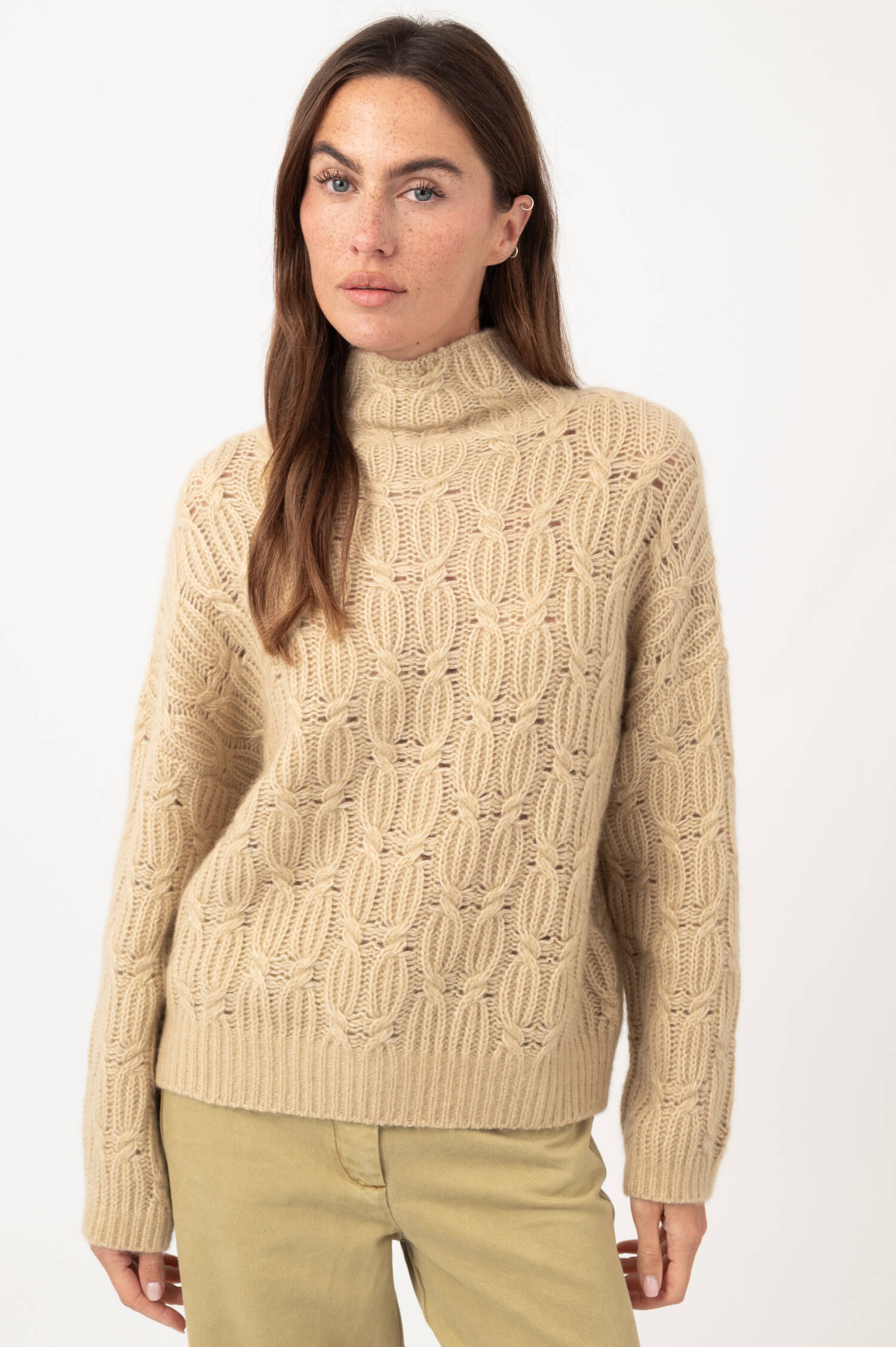 Cashmere-Mix-Zopfstrick-Pullover in Beige Cashmere-Mix-Zopfstrick-Pullover in Beige