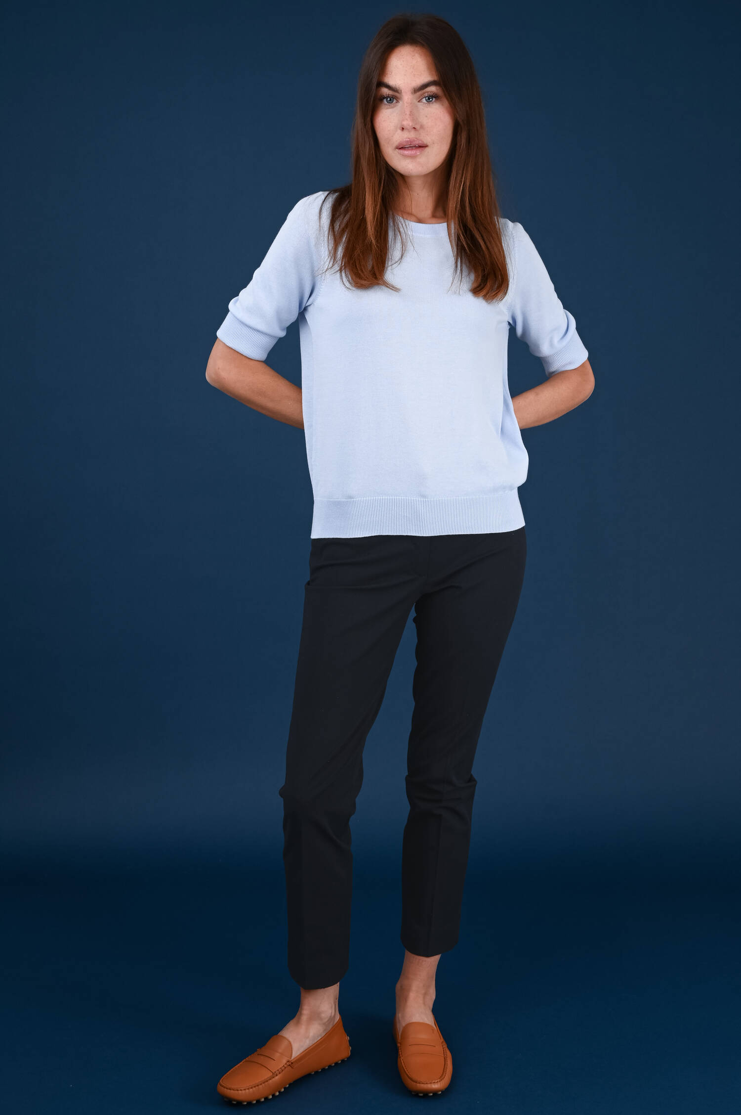 Leichtes Strickshirt mit Halbarm in Oceanblue