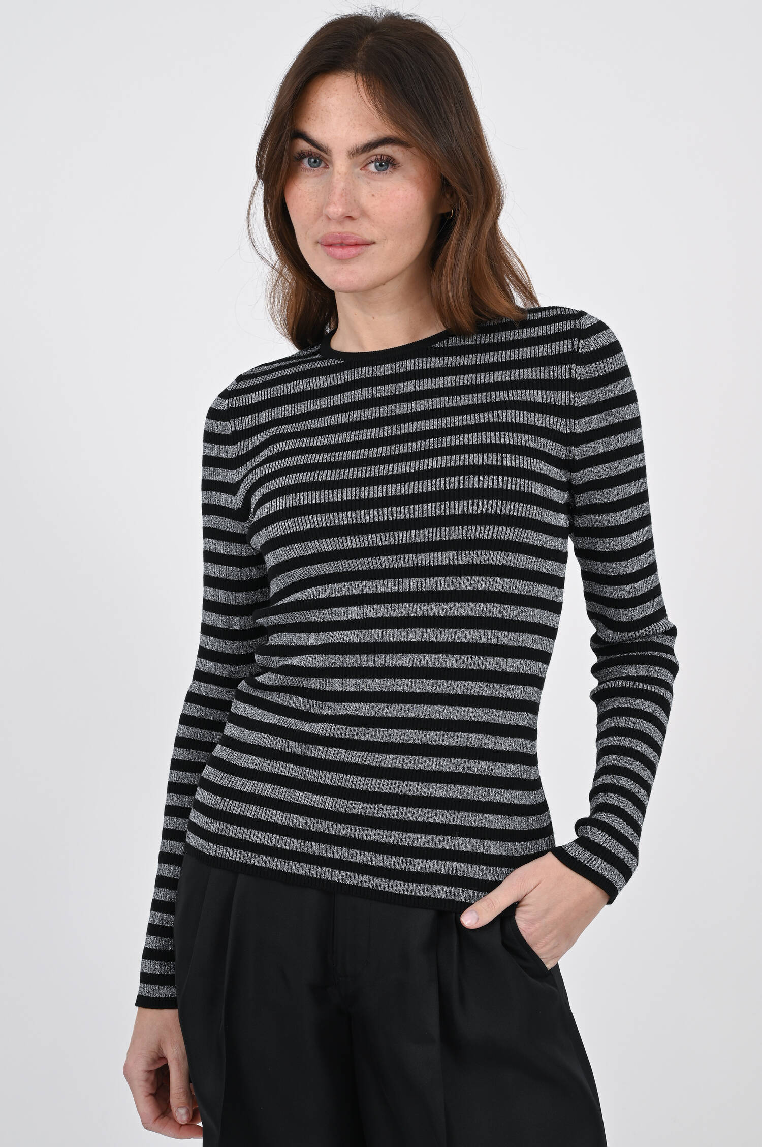 Longsleeve aus Woll-Mix in Black/Silver