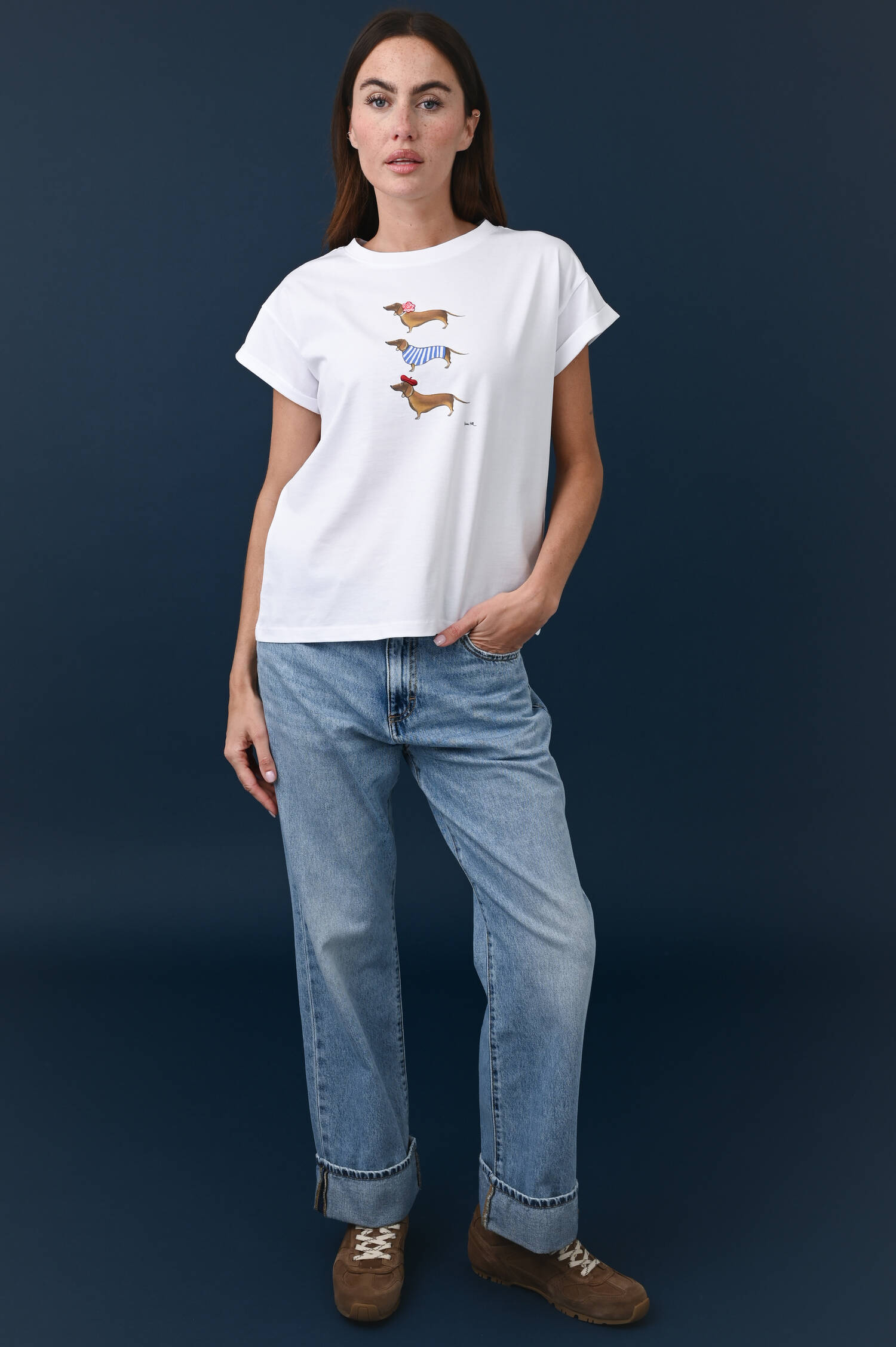 T-Shirt "Dackel Tio" in Weiß