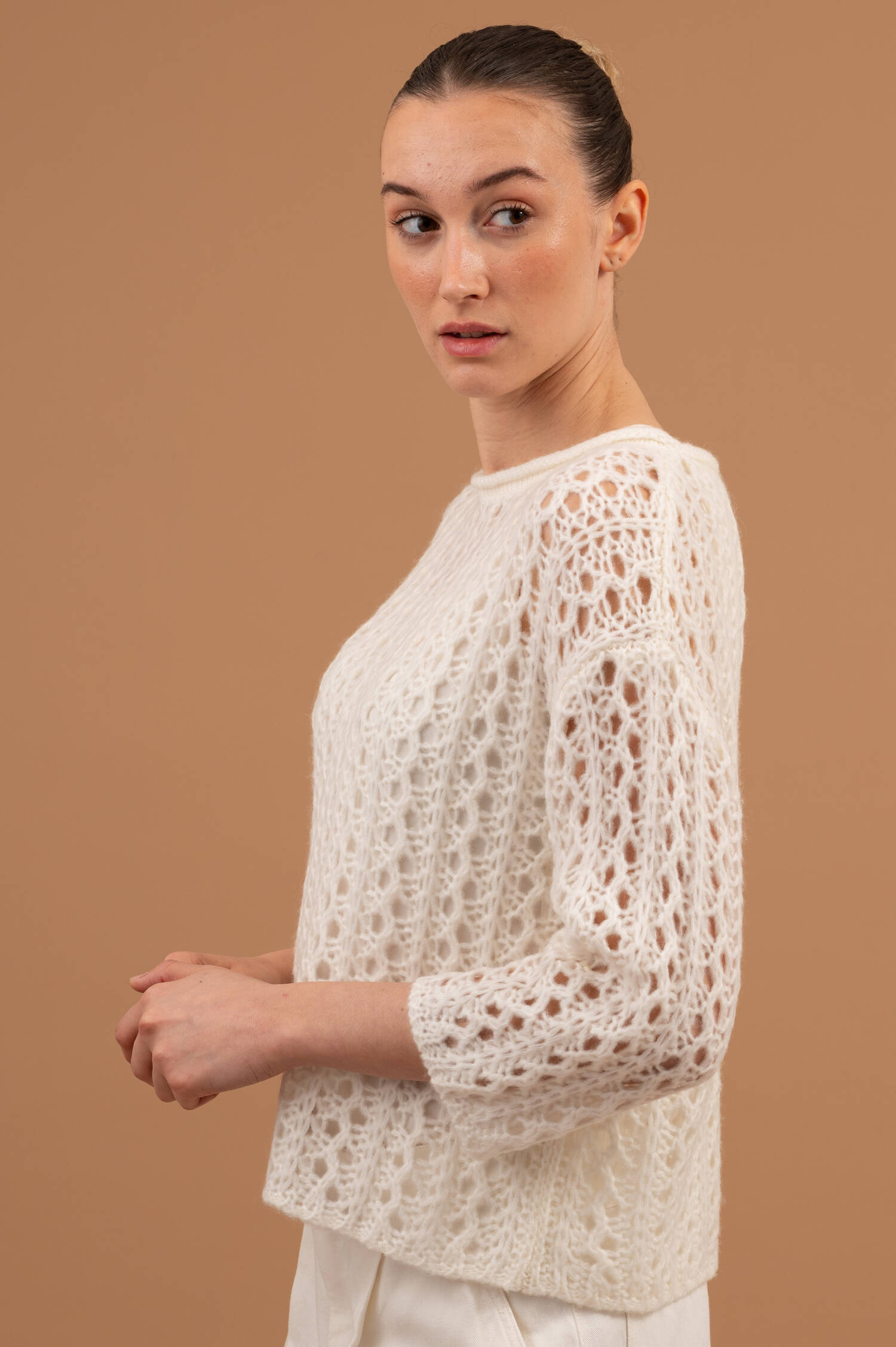 Lochstrick Pullover in Off-White Lochstrick Pullover in Off-White