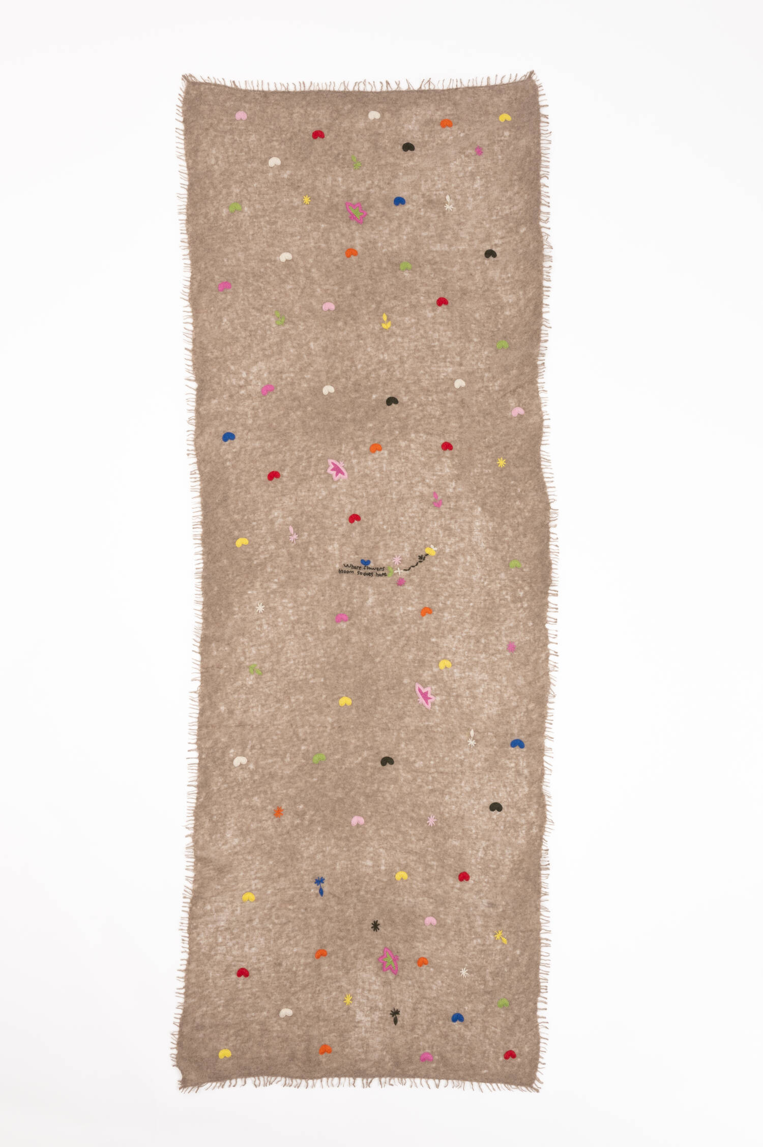 Cashmere Schal mit Herz-Stick in Beige Cashmere Schal mit Herz-Stick in Beige