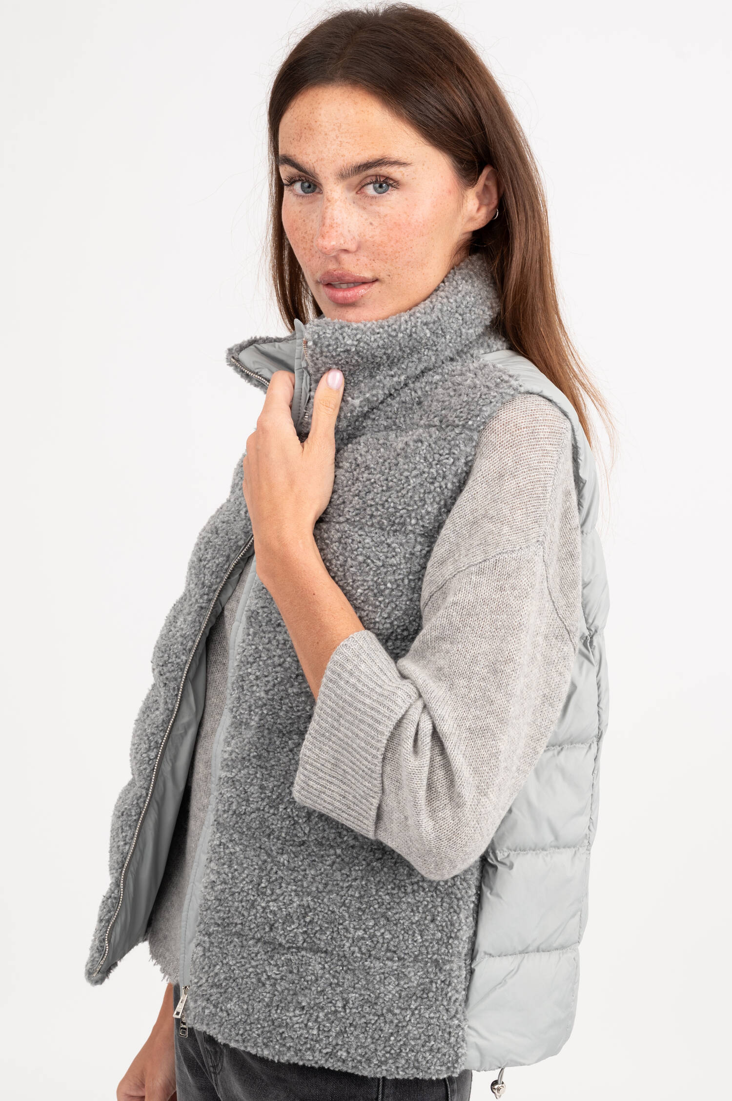 Gilet mit Teddy-Einsatz in Hellgrau