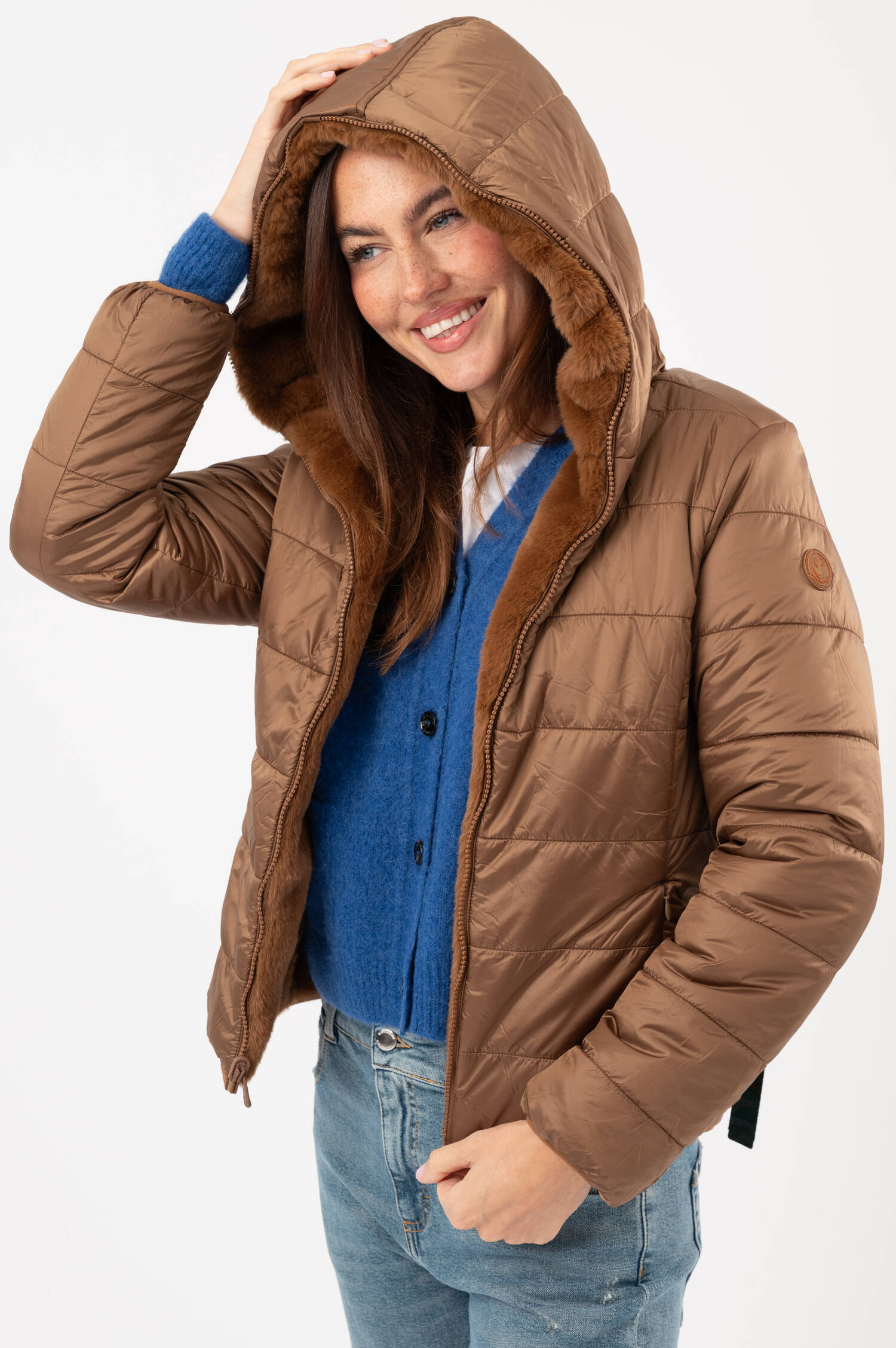 Faux-Fur-Jacke mit Kapuze in Braun Faux-Fur-Jacke mit Kapuze in Braun