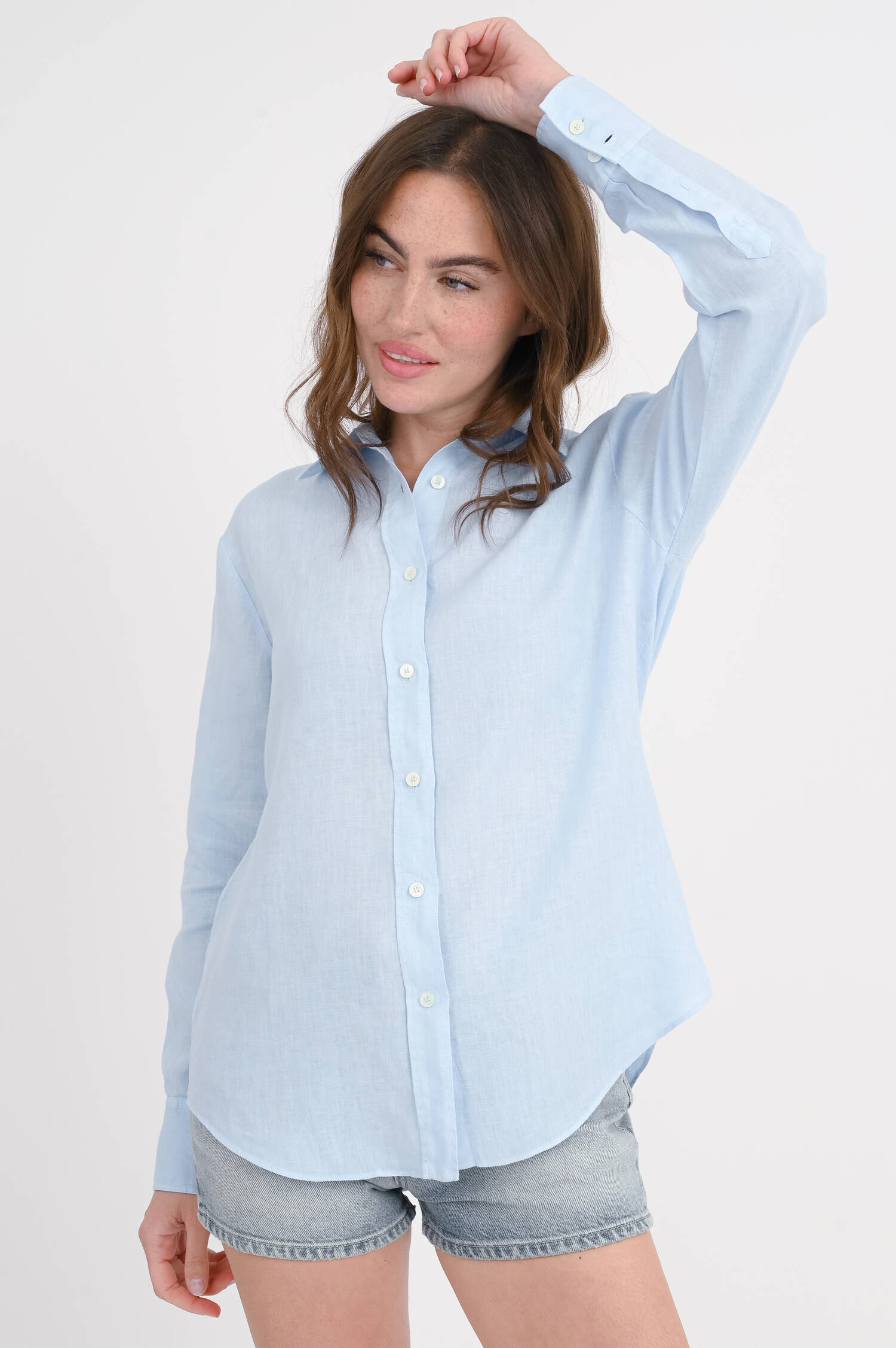 Langarm-Leinenbluse SILVY in Hellblau Langarm-Leinenbluse SILVY in Hellblau