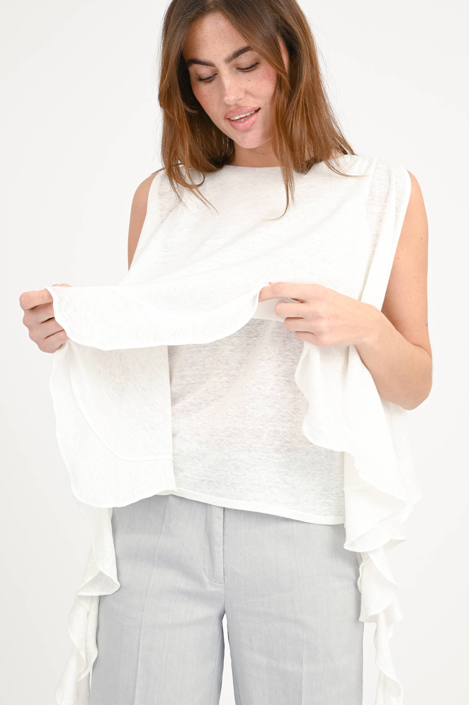 Top mit Volants in Natur