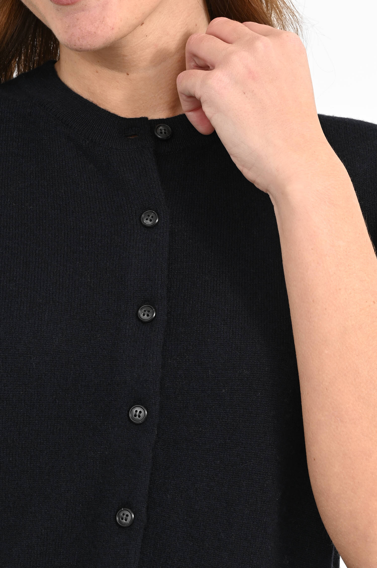 Kurzarm-Strickjacke aus Cashmere in Deep Navy Kurzarm-Strickjacke aus Cashmere in Deep Navy