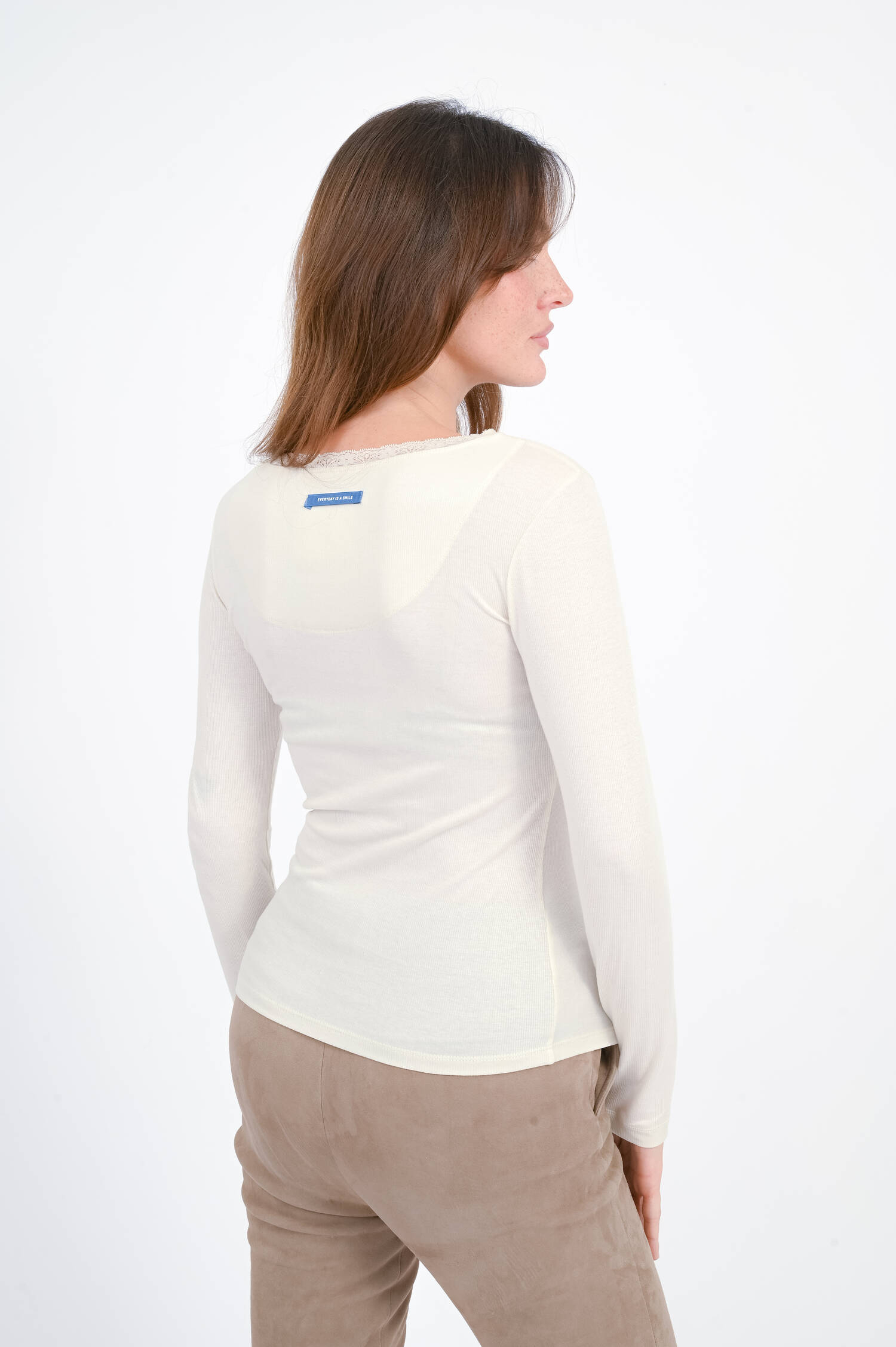 Longsleeve mit Spitzen-Detail in Ivory