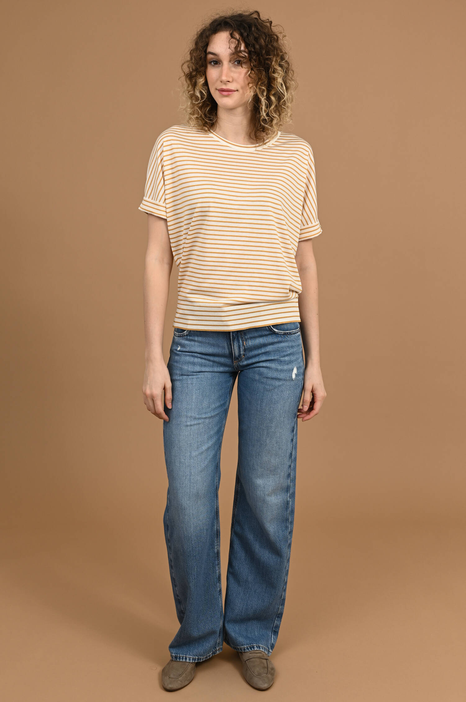 Ringel T-Shirt in Beige/Weiß