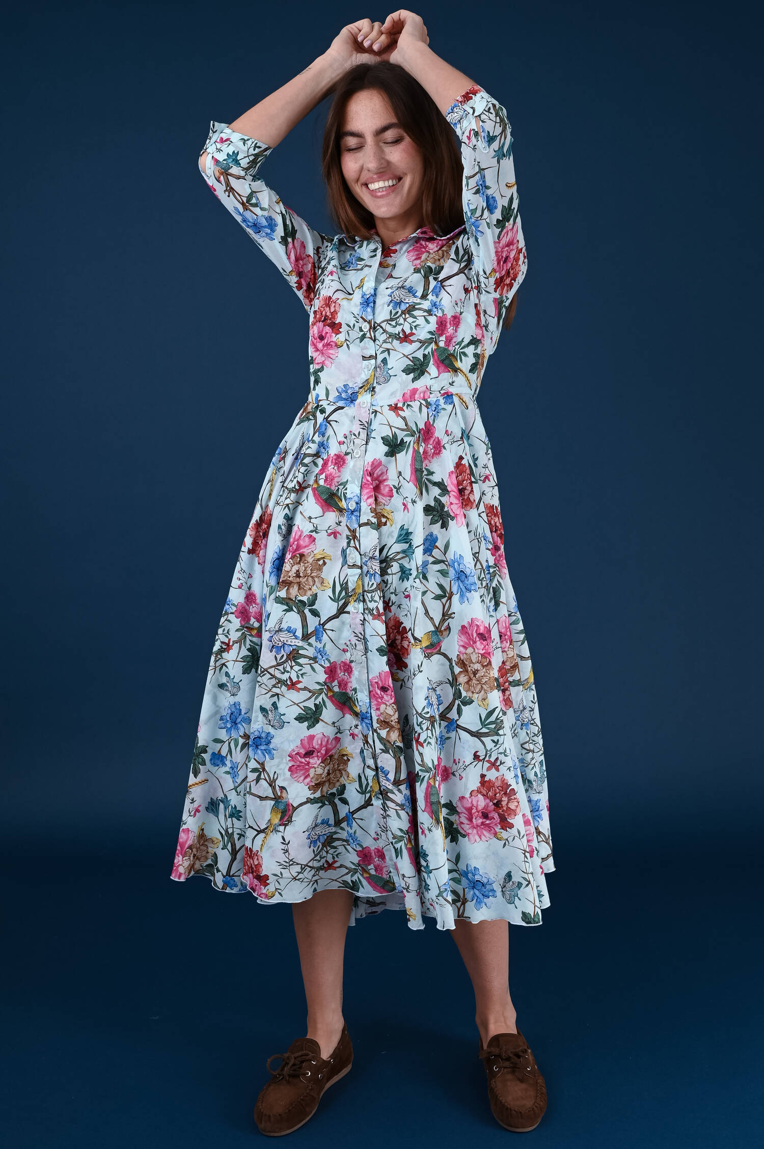 Kleid ASTER in Softblau gemuster