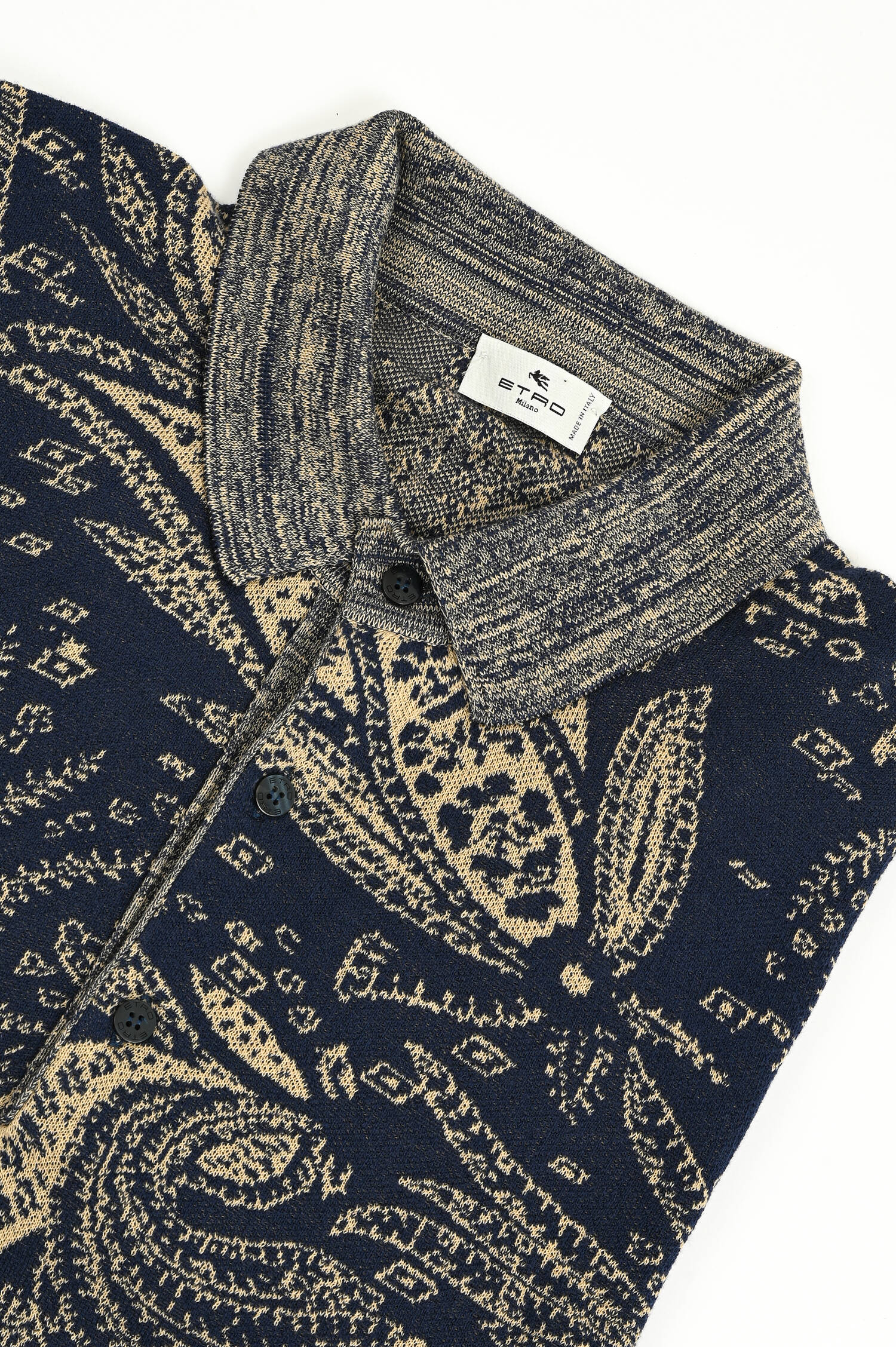 Strick-Polo mit Paisley-Muster in Navy/Blau