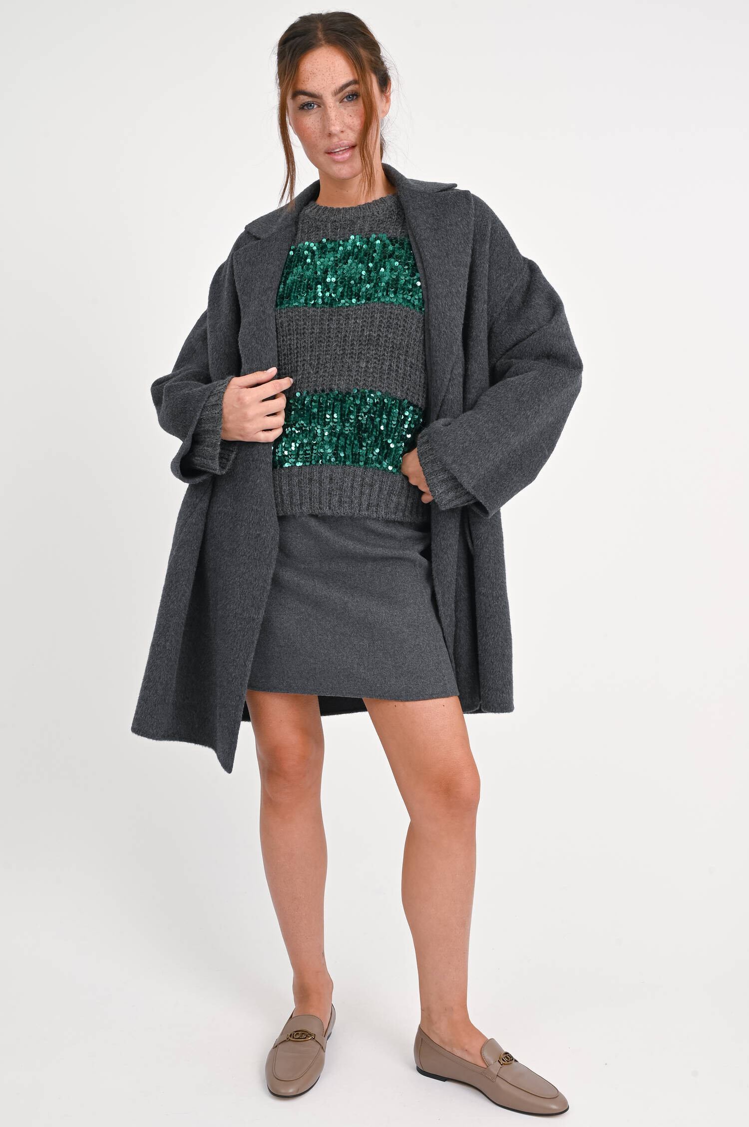 Mantel NELLA aus Wolle in Dunkelgrau