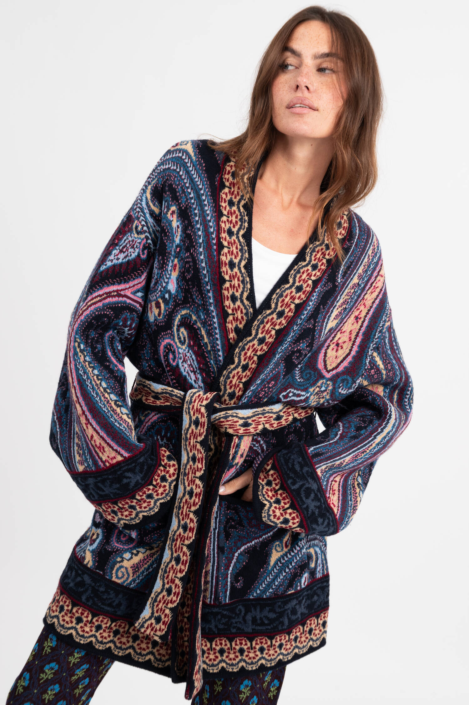 Kimono Cardigan mit Bindegürtel in Blau Kimono Cardigan mit Bindegürtel in Blau