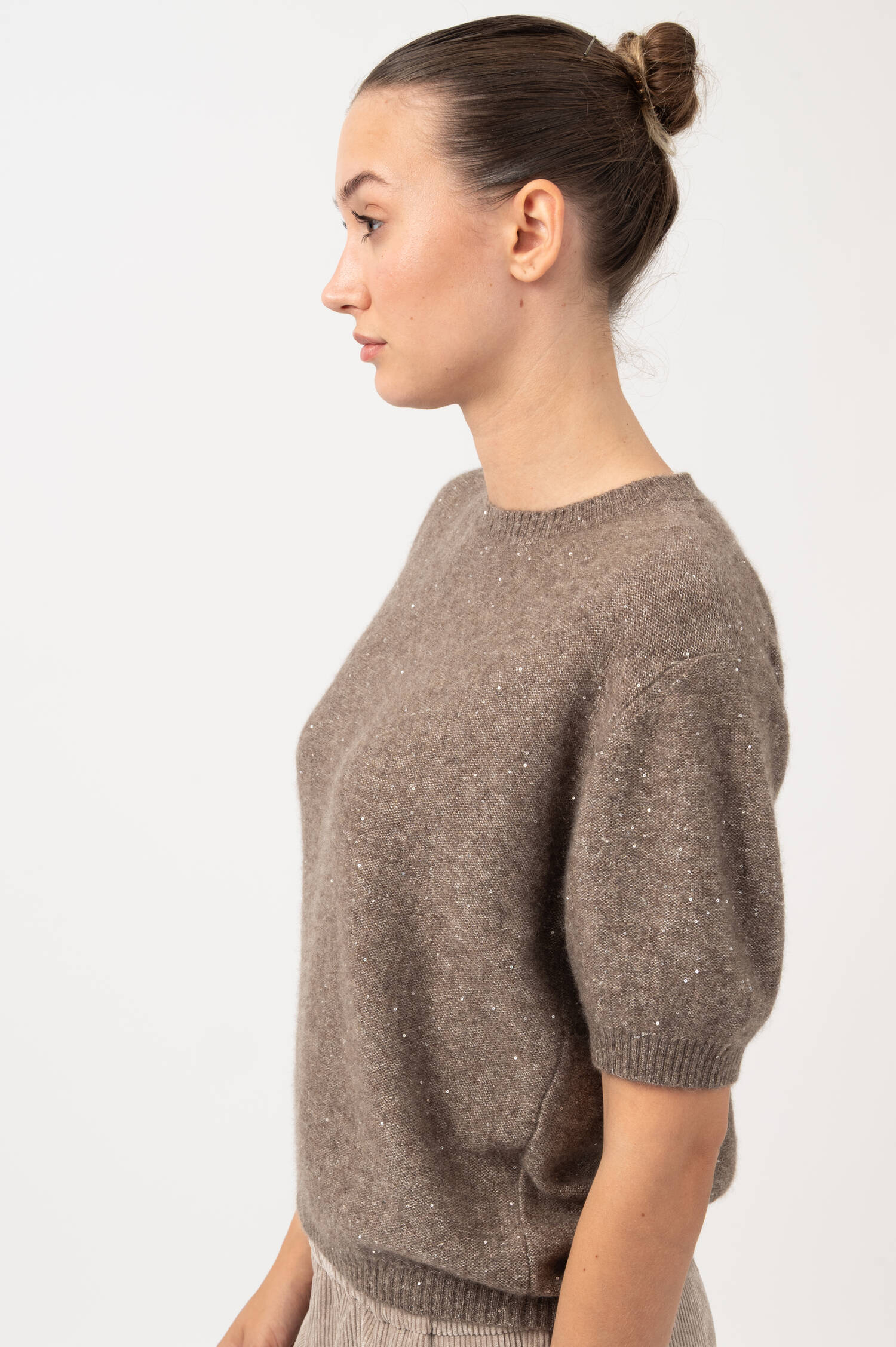 Pullover mit Paillettendetails in Beige meliert