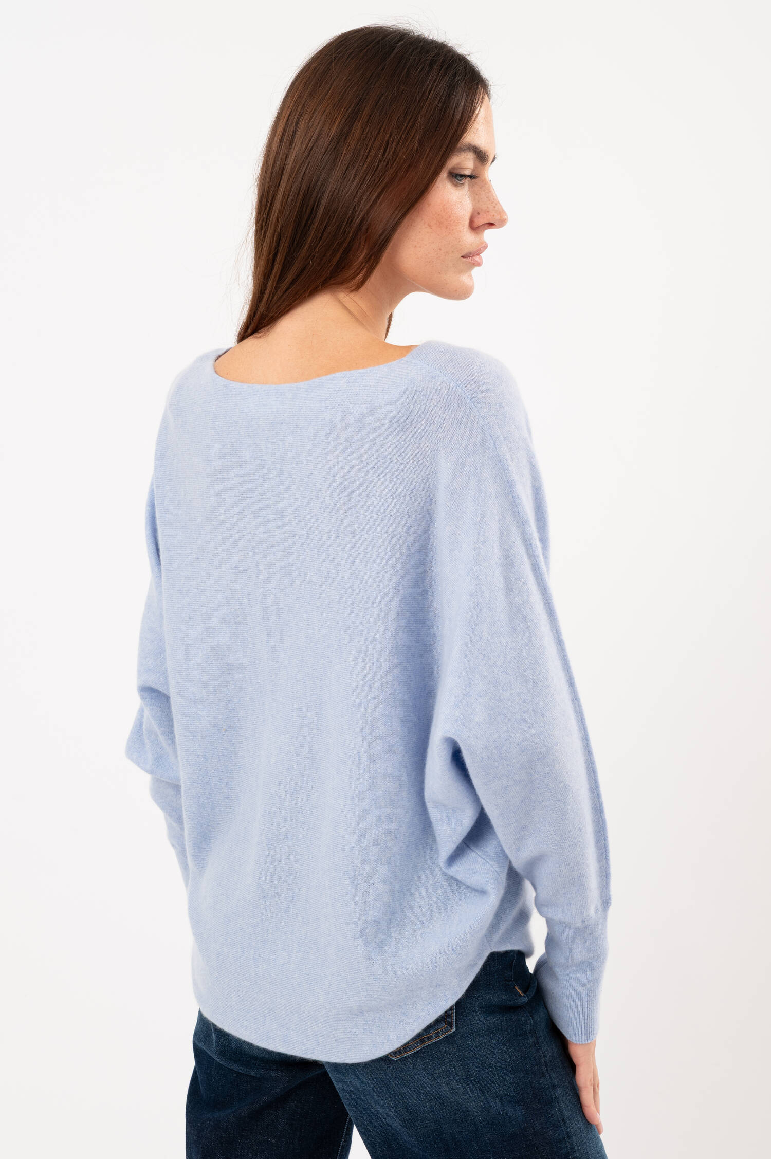 Cashmere-Pullover in Pastellblau meliert