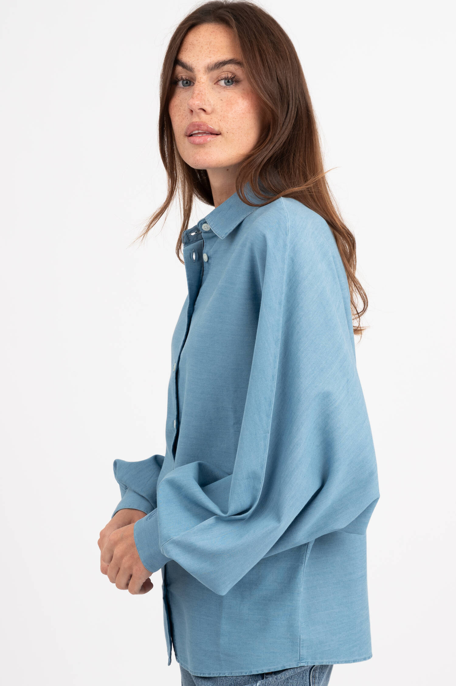 Melierte Bluse mit Batwingarm in Blau Melierte Bluse mit Batwingarm in Blau