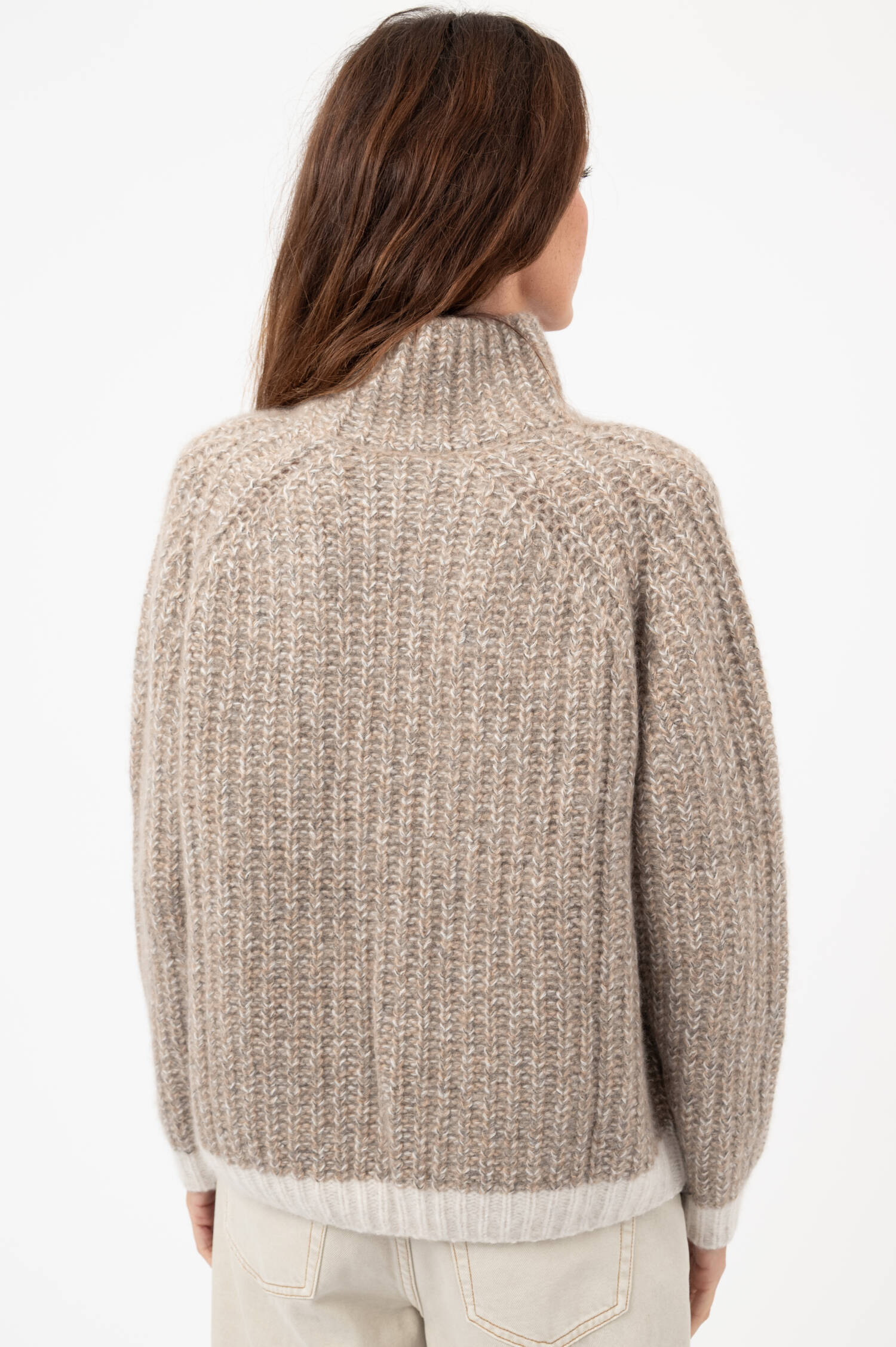 Stehkragen-Raglan-Pullover in Braun meliert Stehkragen-Raglan-Pullover in Braun meliert