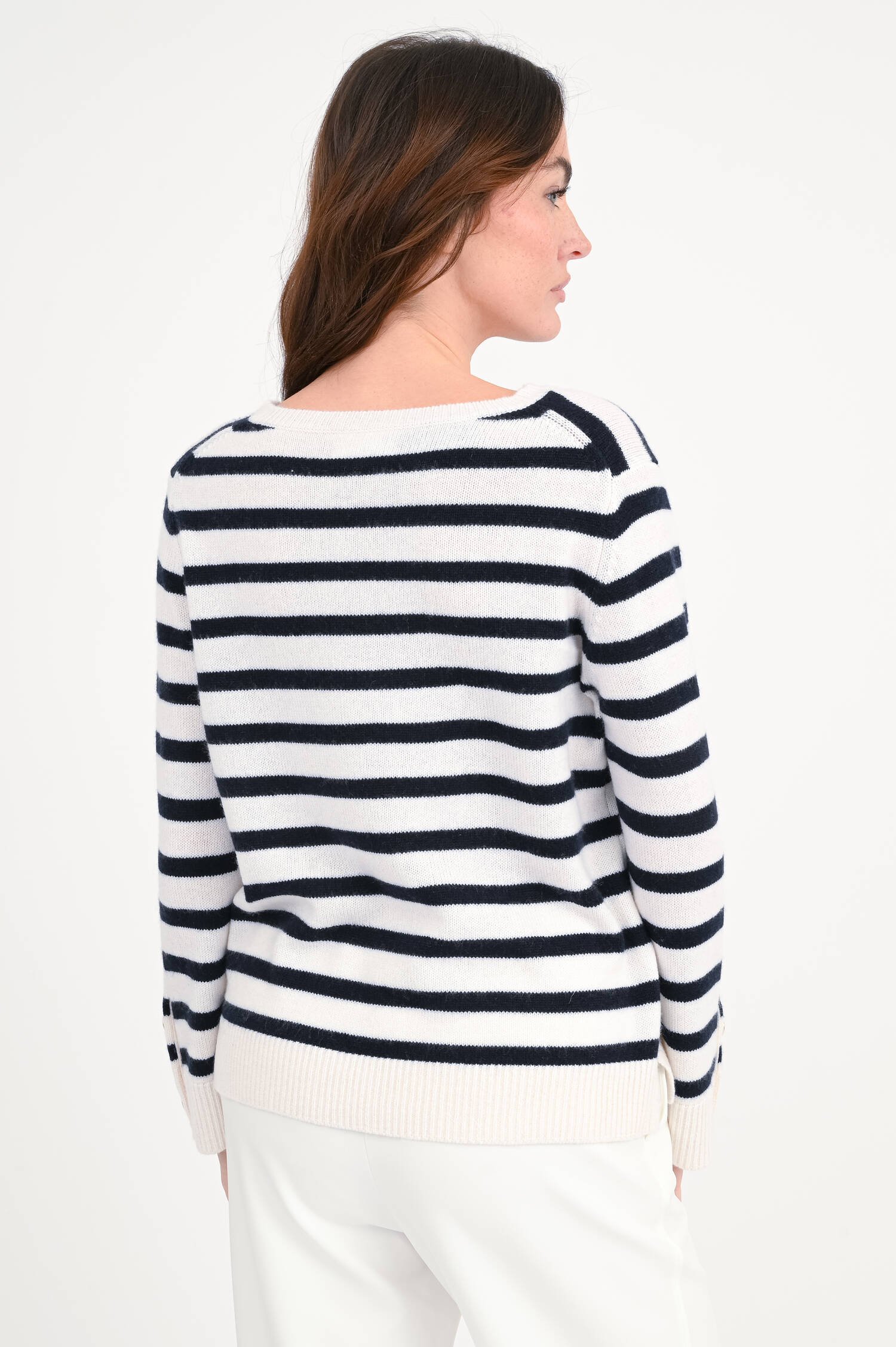 Gestreifter Pullover aus Cashmere in Navy/Weiß Gestreifter Pullover aus Cashmere in Navy/Weiß