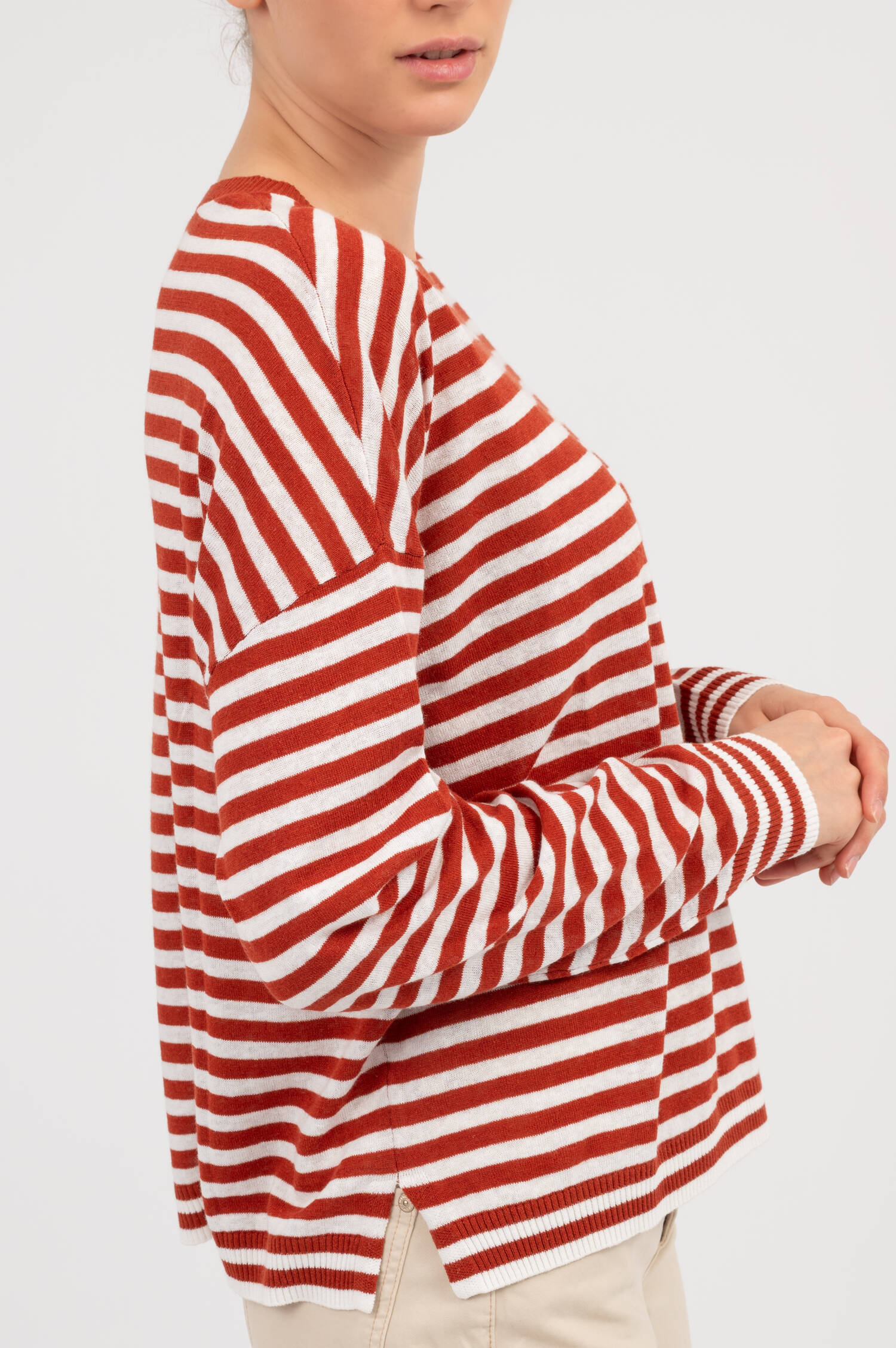 Langarm Ringelshirt in Rot/Weiß