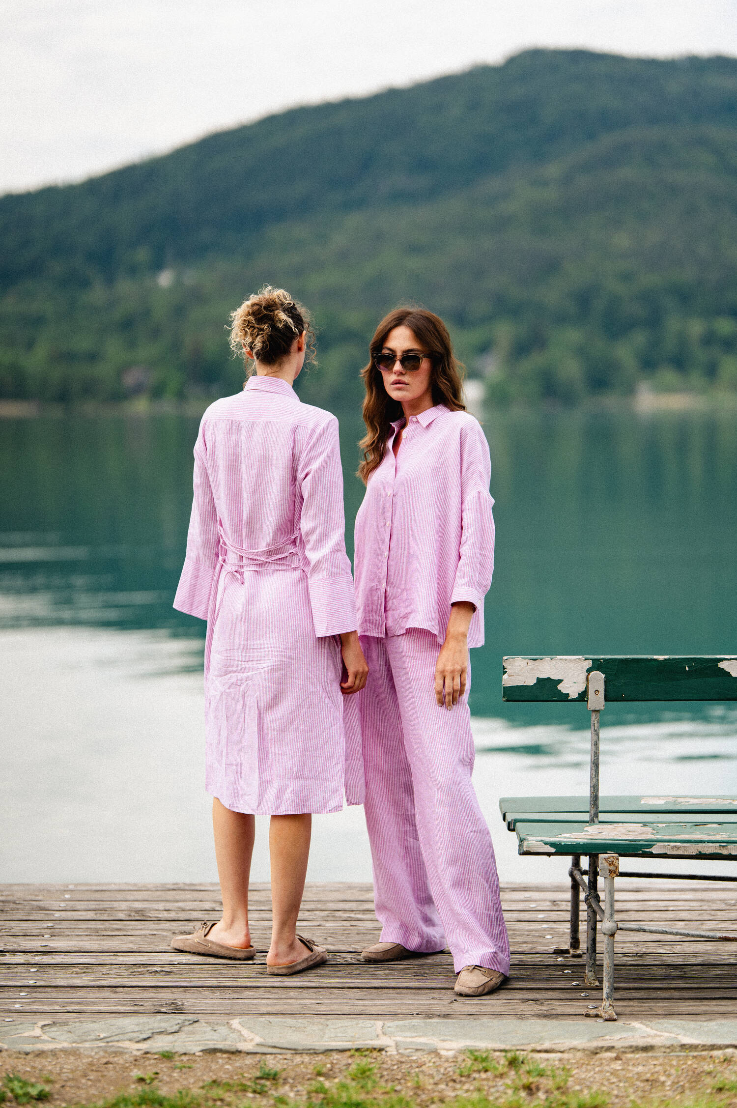 Leinenhose in Pink/Weiß gestreift