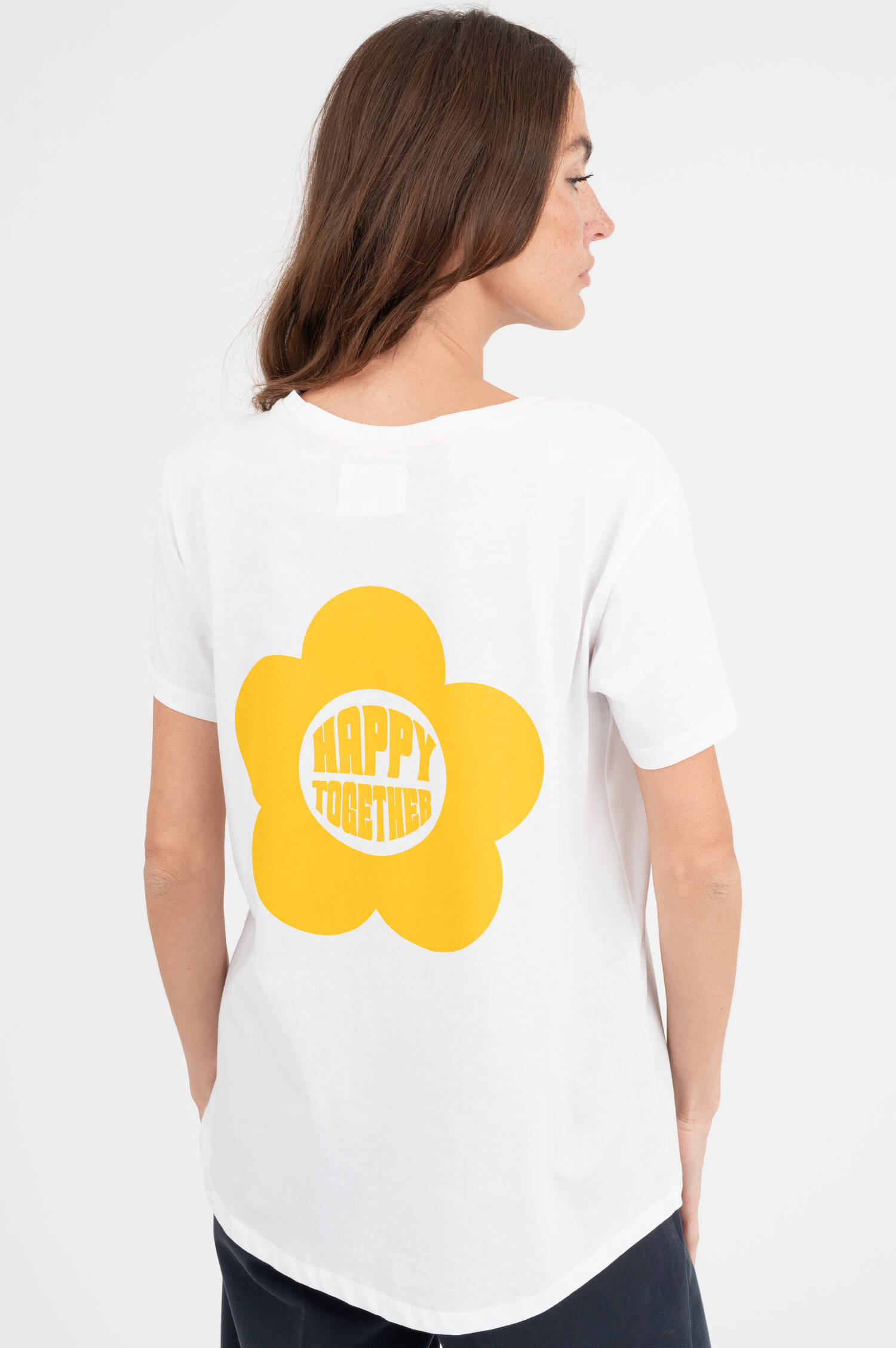 T-Shirt HAPPY TOGETHER in Weiß/Gelb