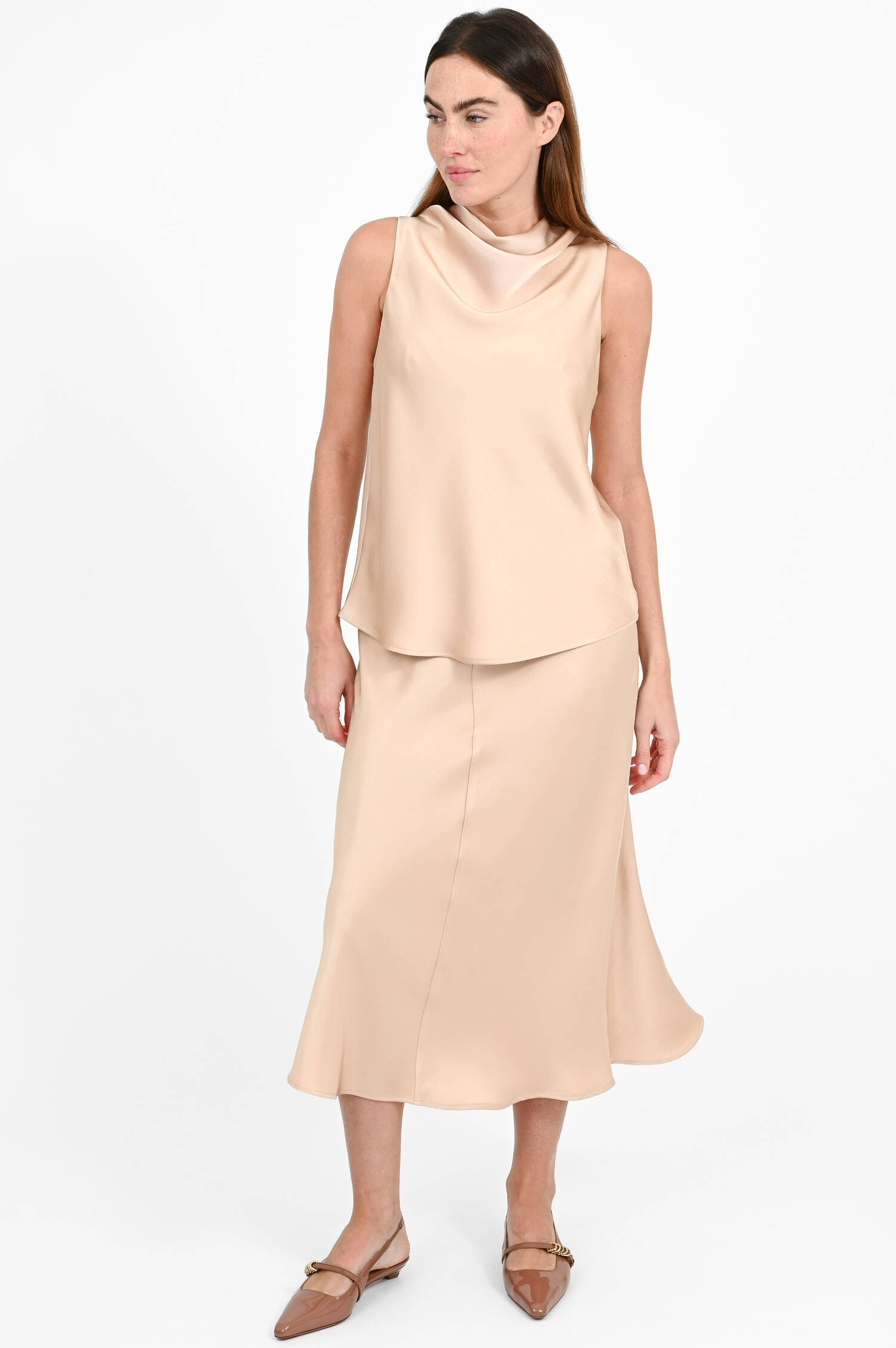 Satin-Top mit Wasserfallausschnitt in Rose Quartz