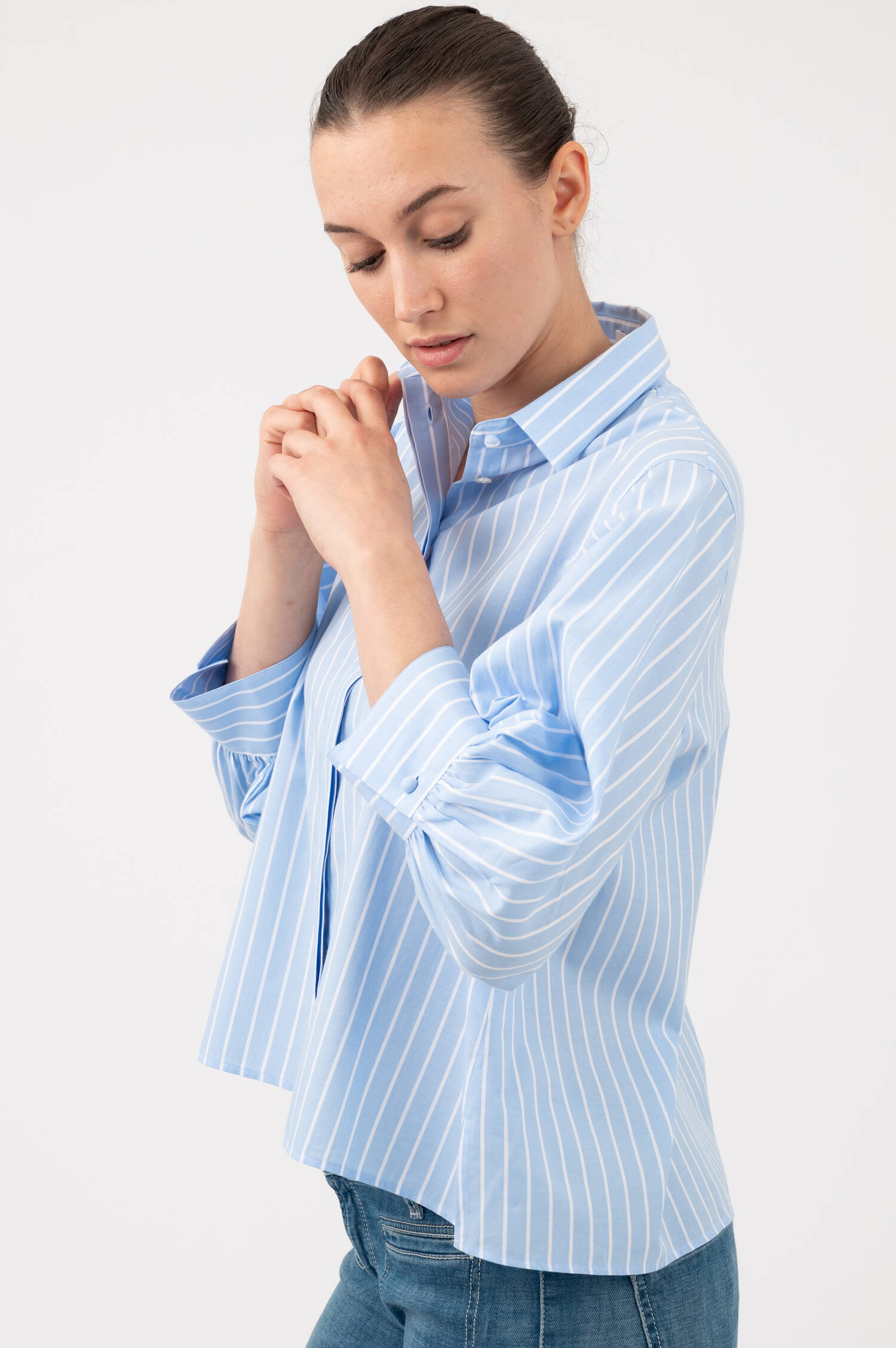 Gestreifte Bluse in Eisblau