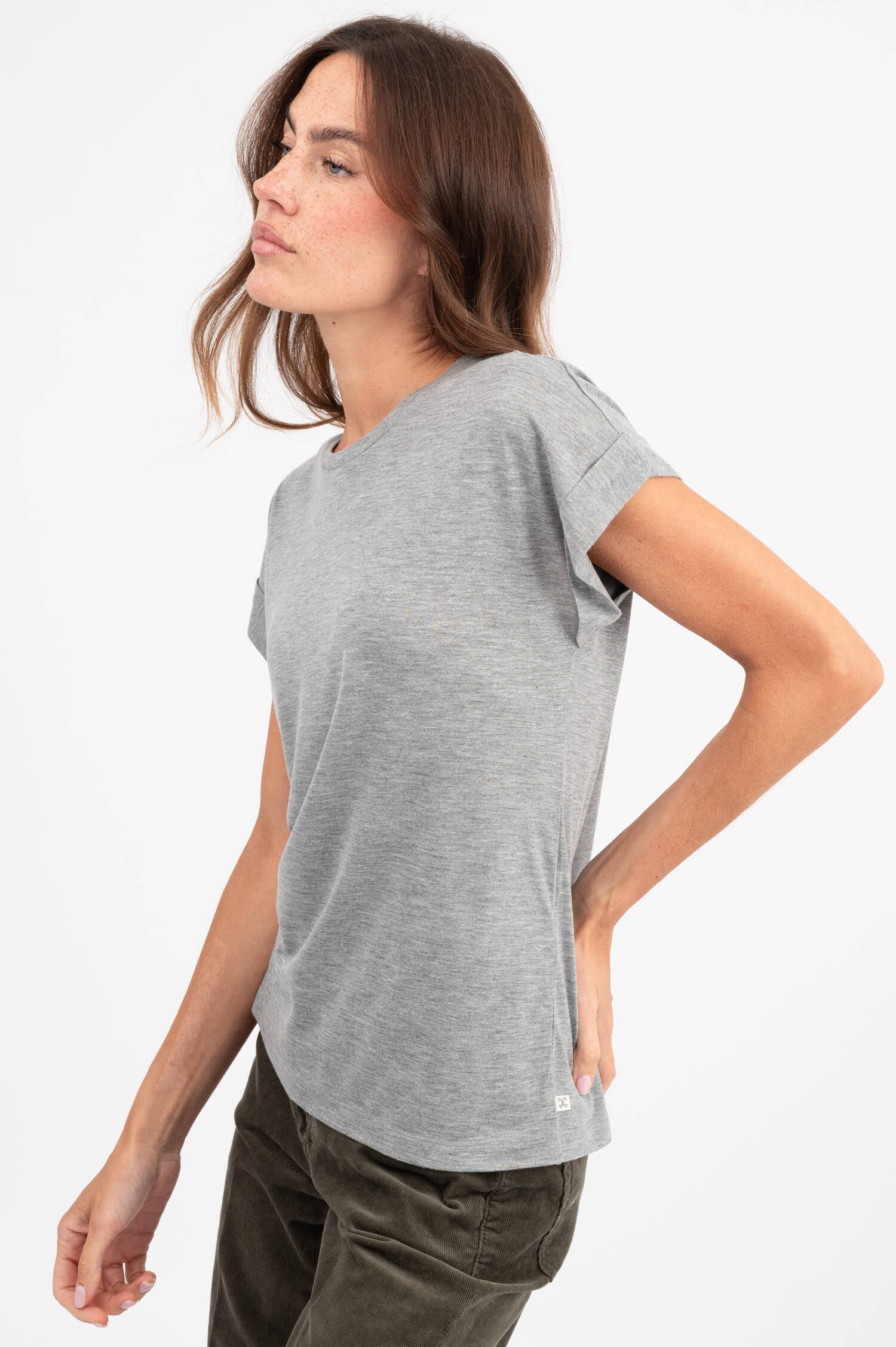 T-Shirt mit fixiertem Umschlag in Grau meliert