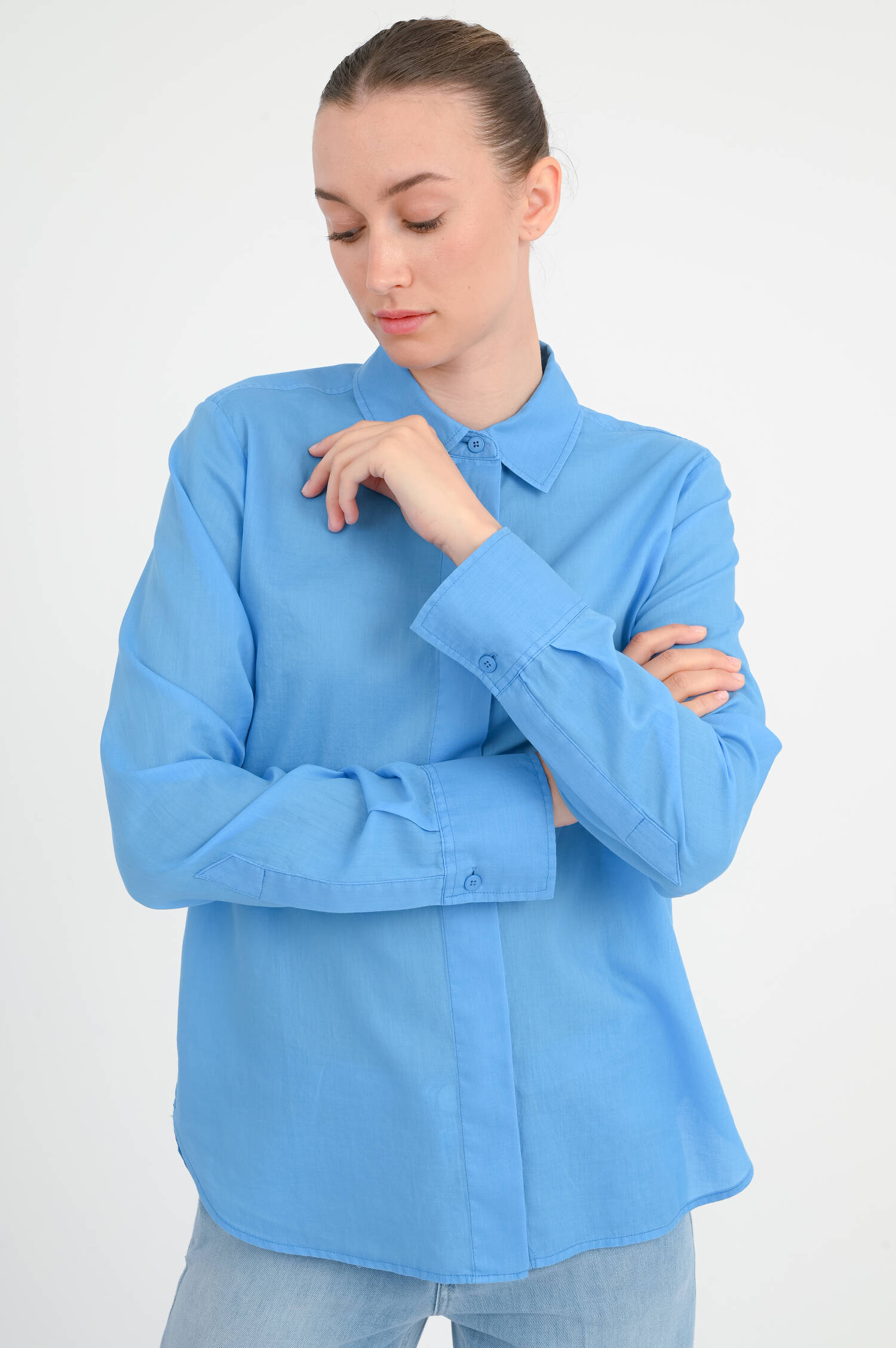 Baumwoll-Bluse in Cornflower Blue